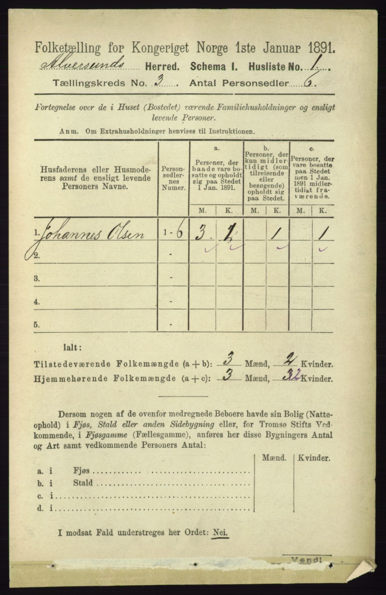 RA, 1891 census for 1257 Alversund, 1891, p. 945