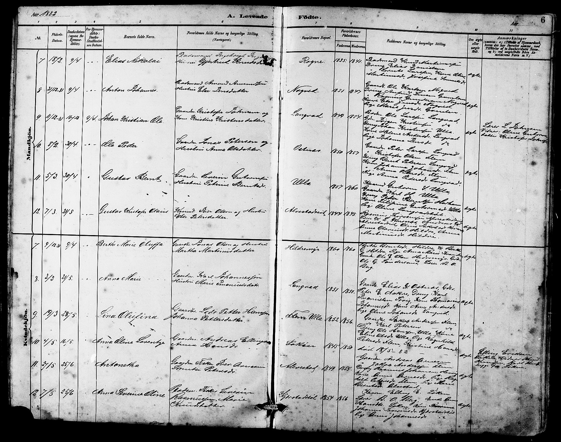 Ministerialprotokoller, klokkerbøker og fødselsregistre - Møre og Romsdal, SAT/A-1454/536/L0510: Parish register (copy) no. 536C05, 1881-1898, p. 6