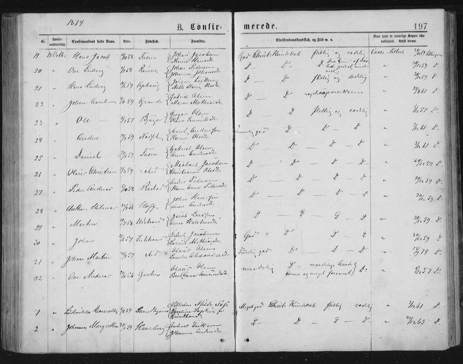 Ministerialprotokoller, klokkerbøker og fødselsregistre - Sør-Trøndelag, AV/SAT-A-1456/659/L0745: Parish register (copy) no. 659C02, 1869-1892, p. 197