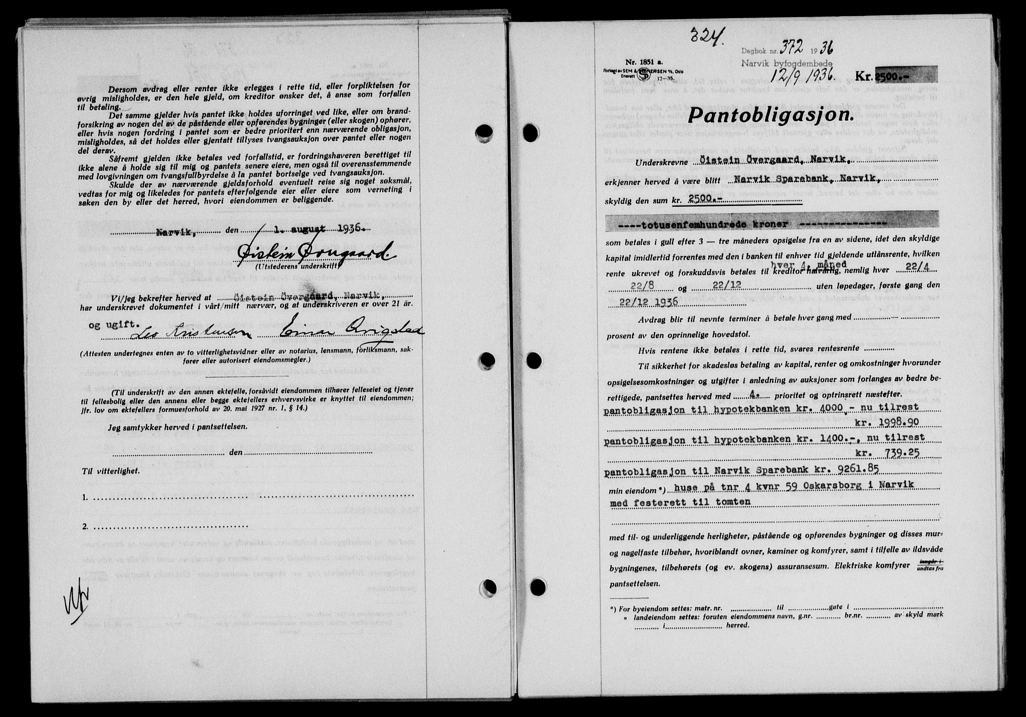 Narvik sorenskriveri, AV/SAT-A-0002/1/2/2C/2Ca/L0011: Mortgage book no. 14, 1935-1937, Deed date: 12.09.1936