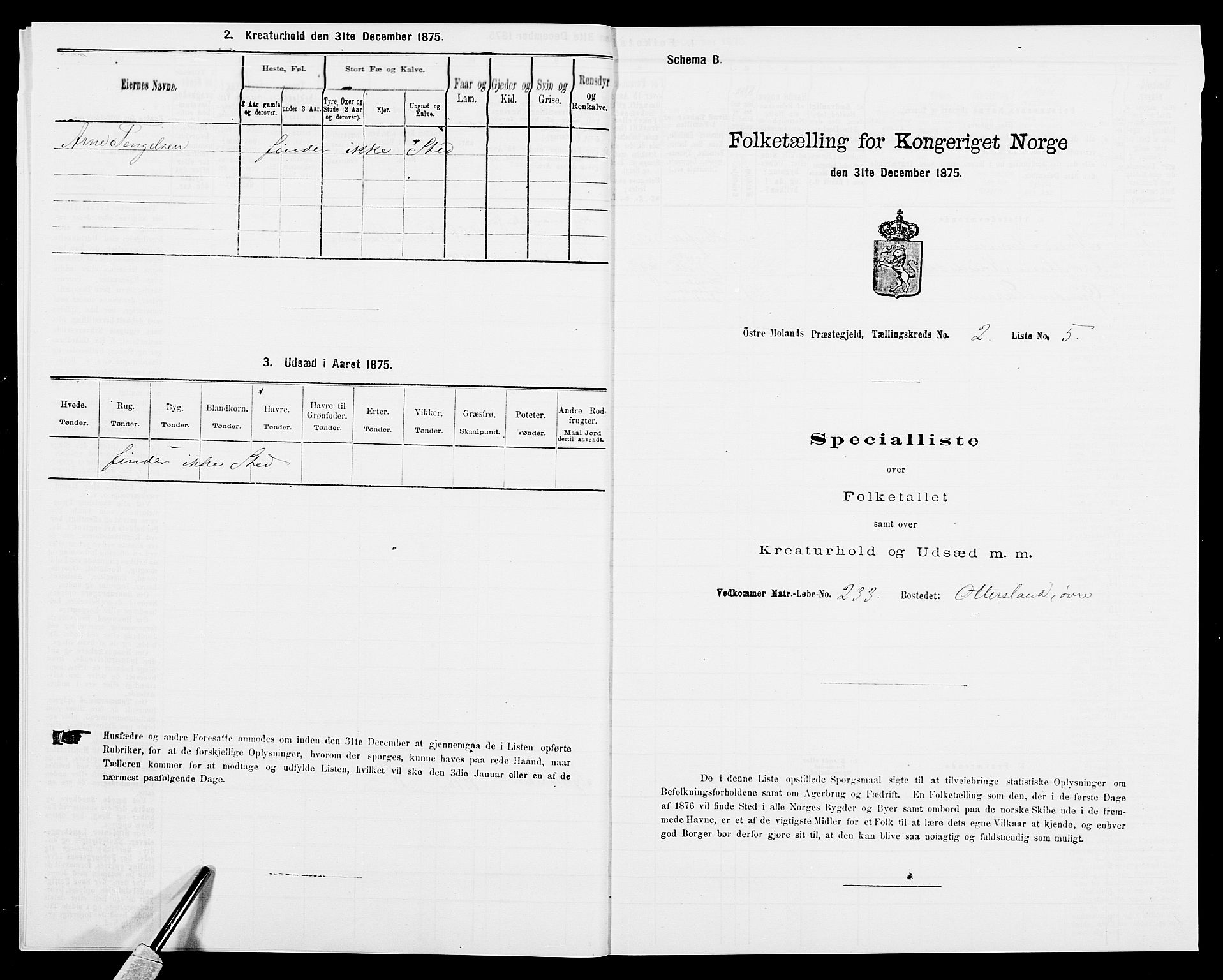 SAK, 1875 census for 0918P Austre Moland, 1875, p. 1106