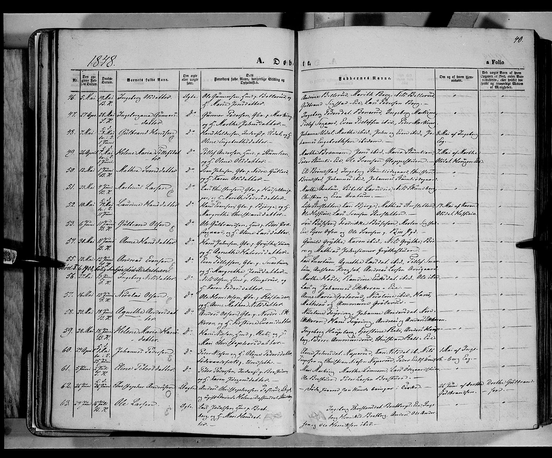 Biri prestekontor, AV/SAH-PREST-096/H/Ha/Haa/L0005: Parish register (official) no. 5, 1843-1854, p. 40