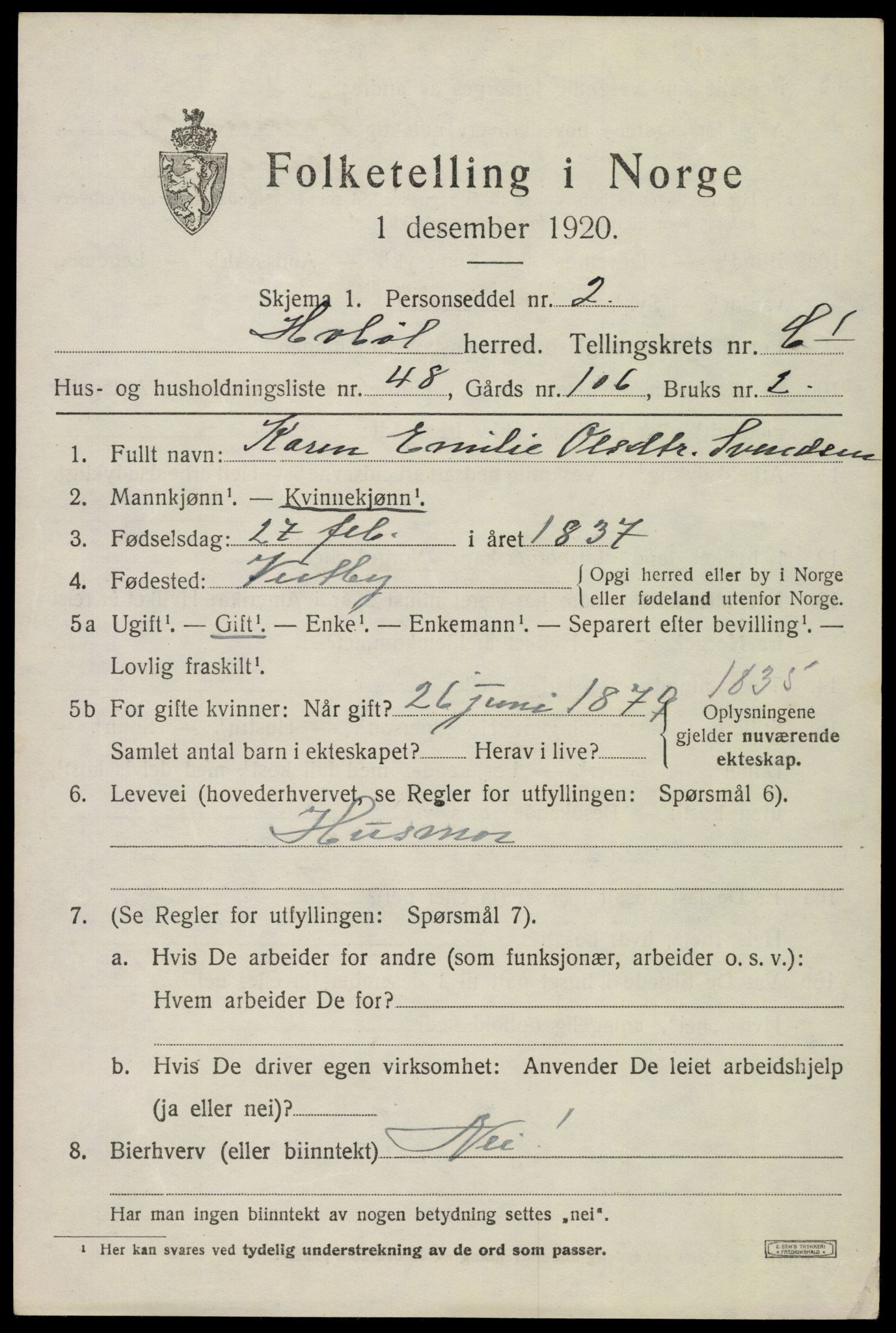 SAO, 1920 census for Hobøl, 1920, p. 2440