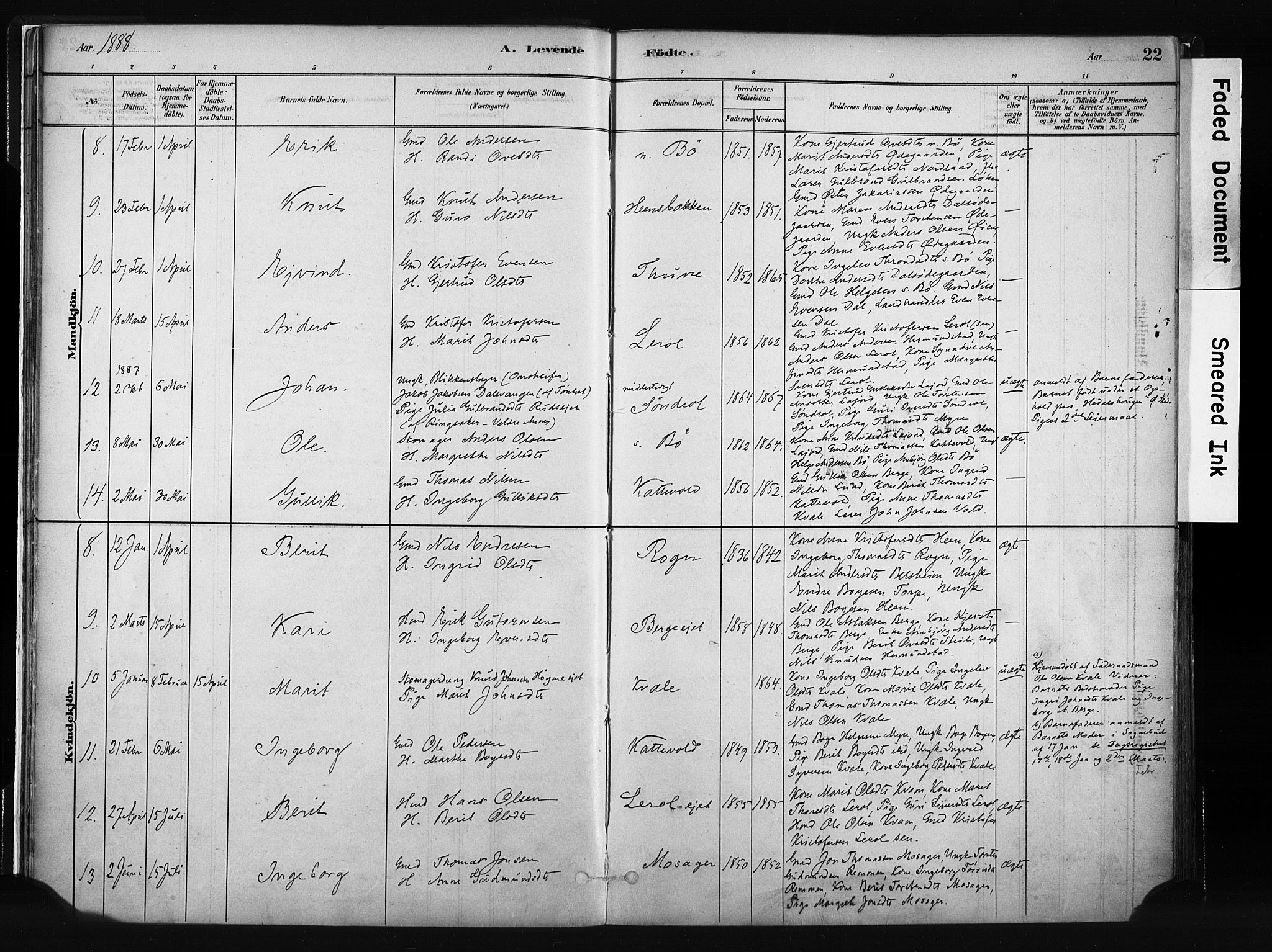 Vang prestekontor, Valdres, AV/SAH-PREST-140/H/Ha/L0008: Parish register (official) no. 8, 1882-1910, p. 22