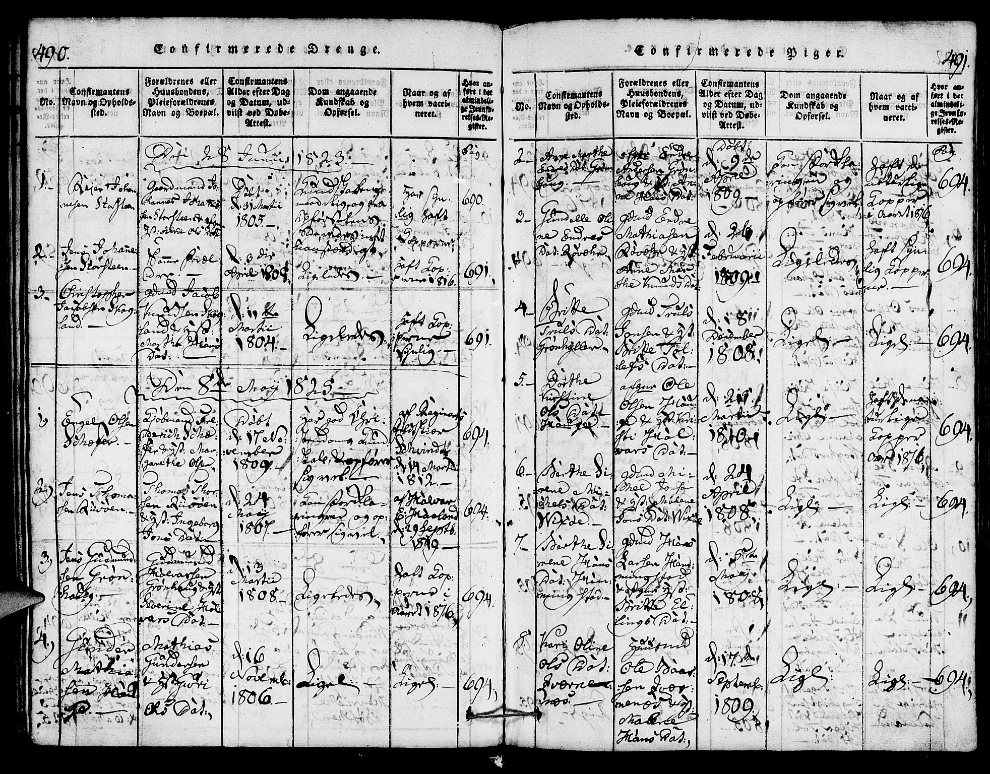 Torvastad sokneprestkontor, SAST/A -101857/H/Ha/Haa/L0004: Parish register (official) no. A 4, 1817-1836, p. 490-491