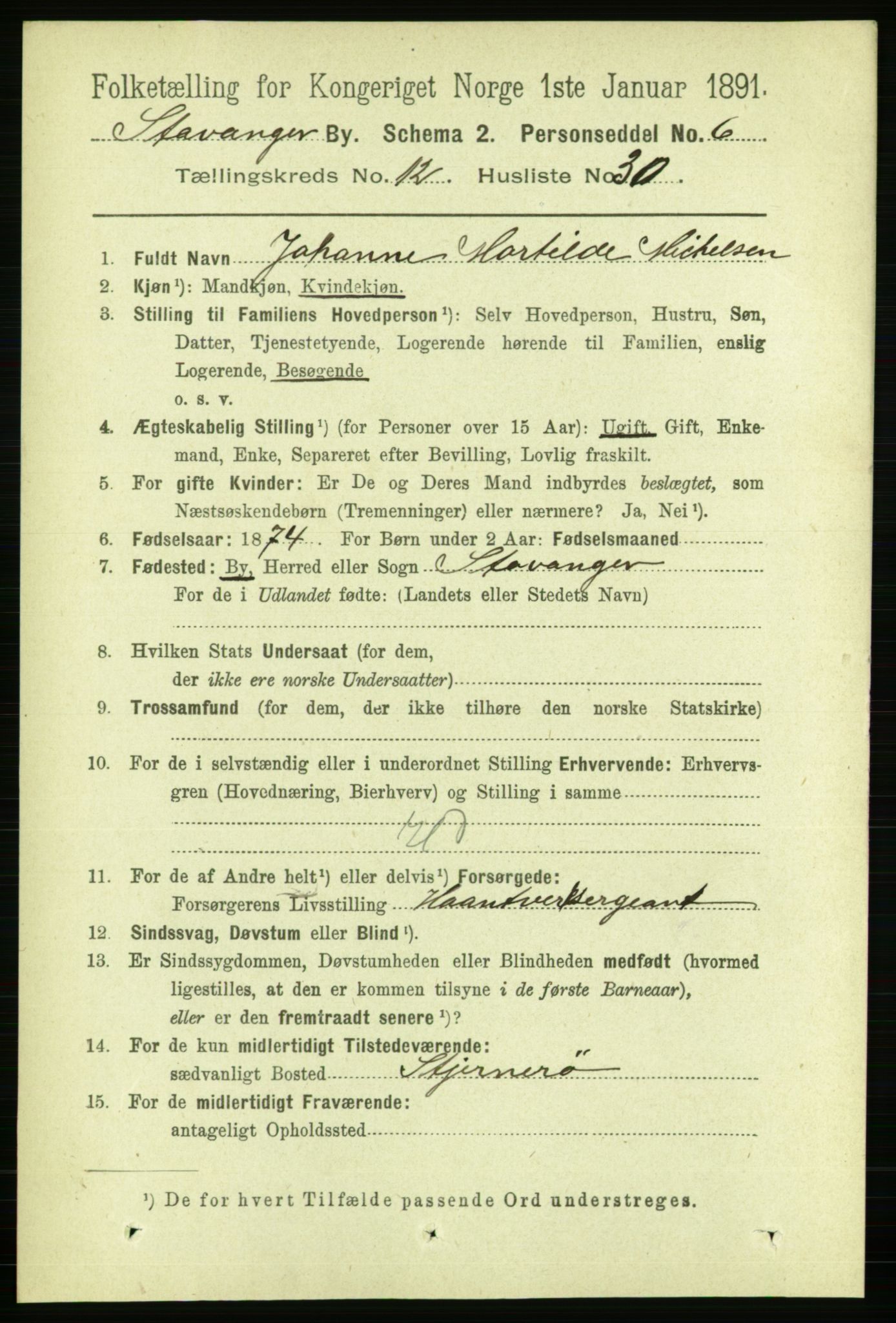RA, 1891 census for 1103 Stavanger, 1891, p. 15269