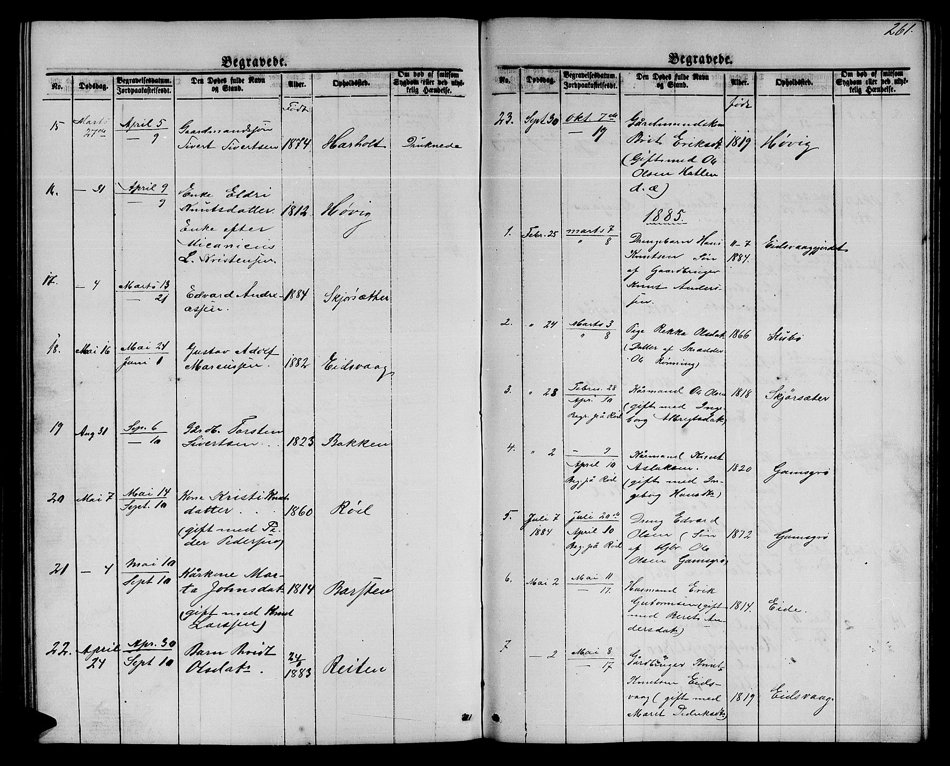 Ministerialprotokoller, klokkerbøker og fødselsregistre - Møre og Romsdal, AV/SAT-A-1454/551/L0630: Parish register (copy) no. 551C02, 1867-1885, p. 261