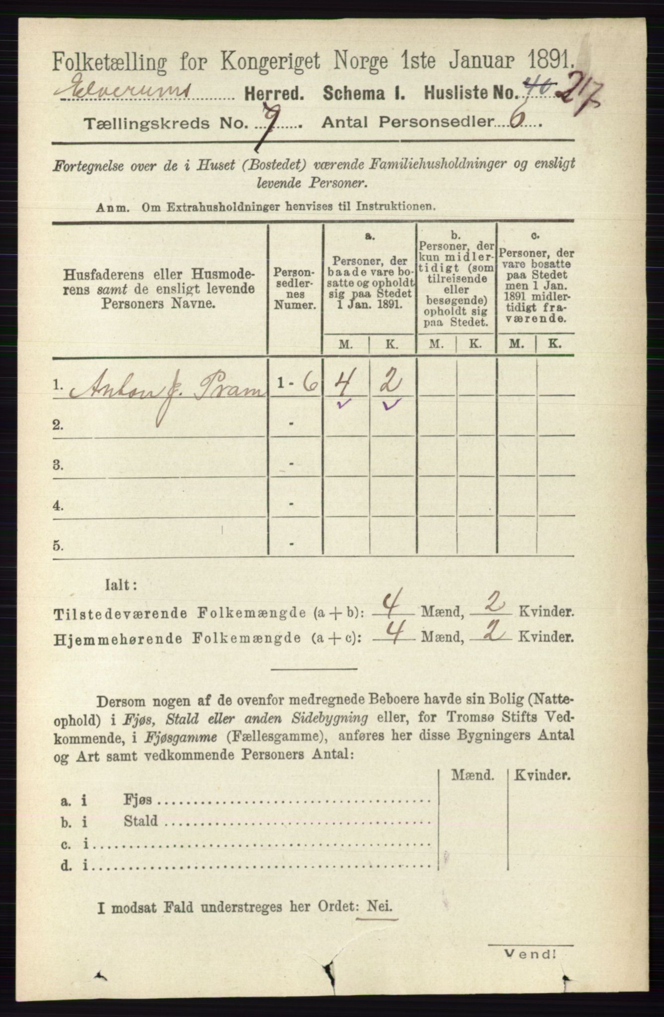 RA, 1891 census for 0427 Elverum, 1891, p. 5667