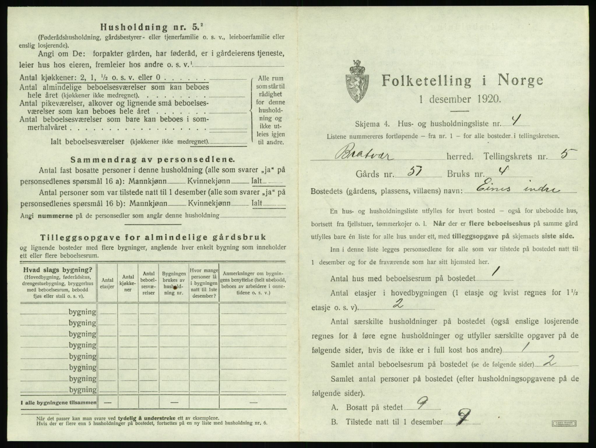 SAT, 1920 census for Brattvær, 1920, p. 324