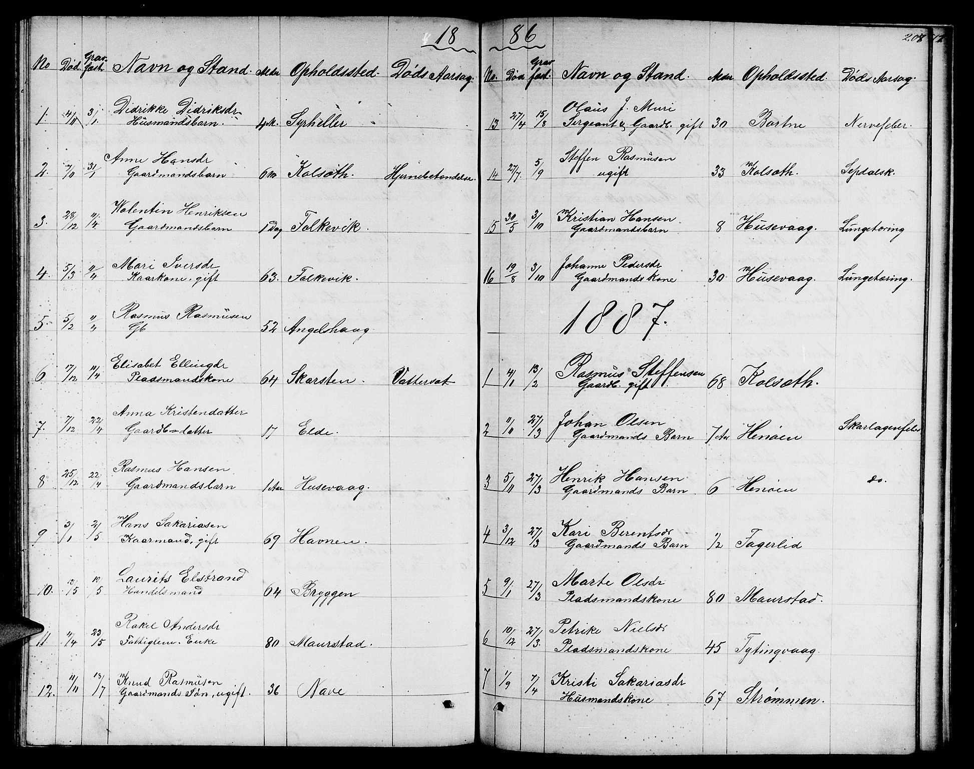 Davik sokneprestembete, SAB/A-79701/H/Hab/Habc/L0001: Parish register (copy) no. C 1, 1866-1888, p. 207