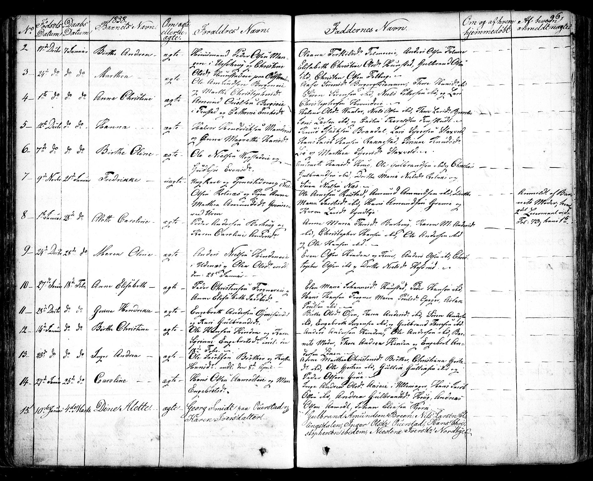 Nes prestekontor Kirkebøker, AV/SAO-A-10410/F/Fa/L0006: Parish register (official) no. I 6, 1833-1845, p. 96