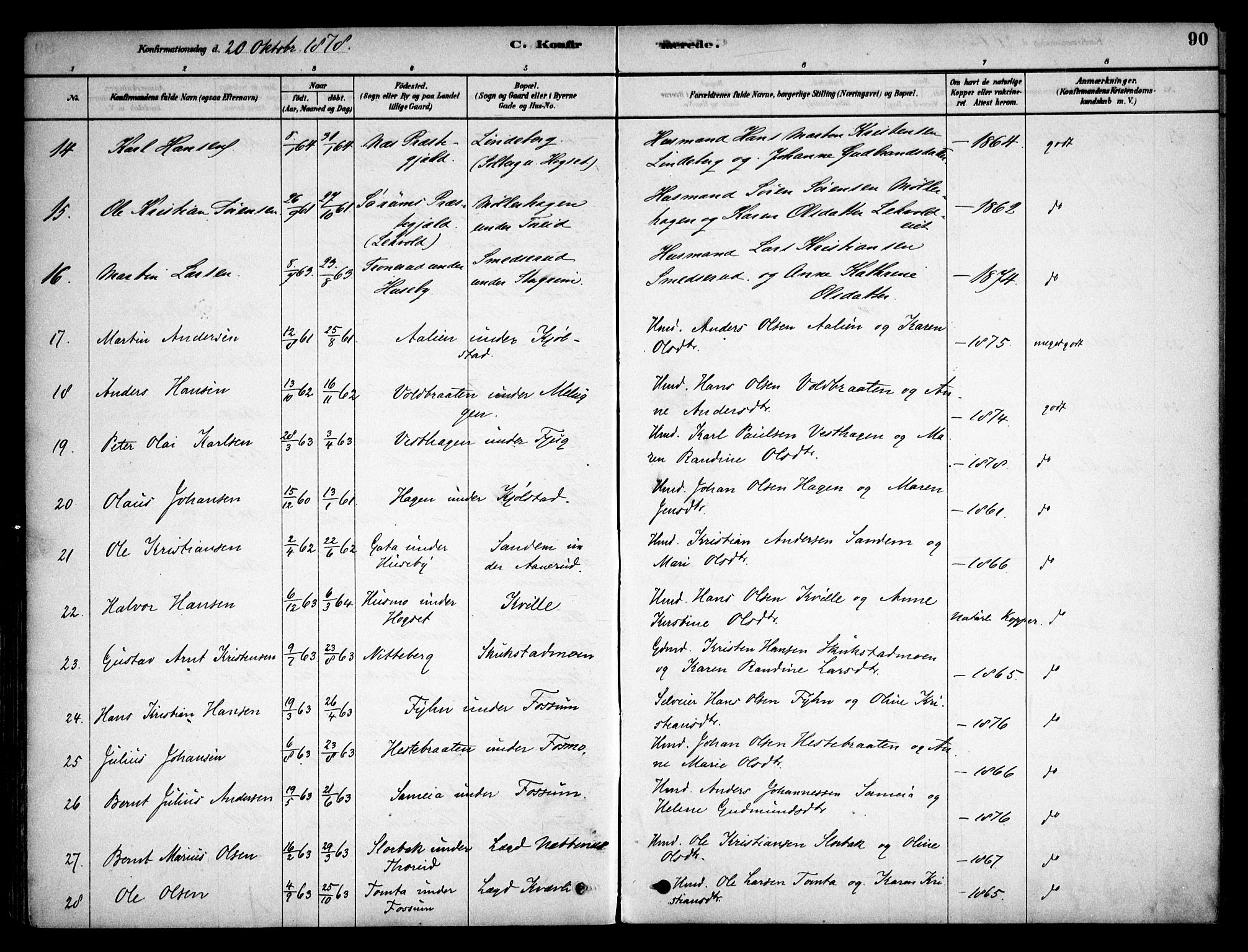 Aurskog prestekontor Kirkebøker, SAO/A-10304a/F/Fb/L0001: Parish register (official) no. II 1, 1878-1909, p. 90