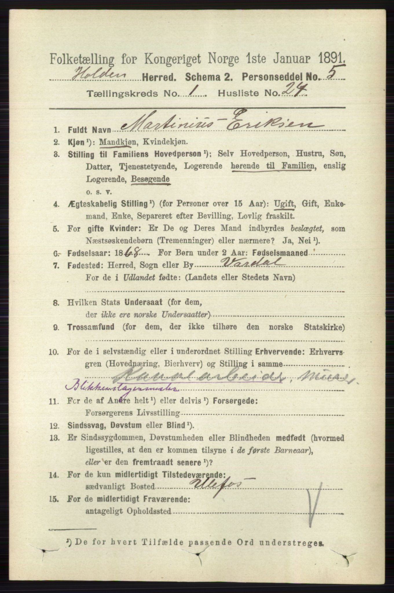 RA, 1891 census for 0819 Holla, 1891, p. 343