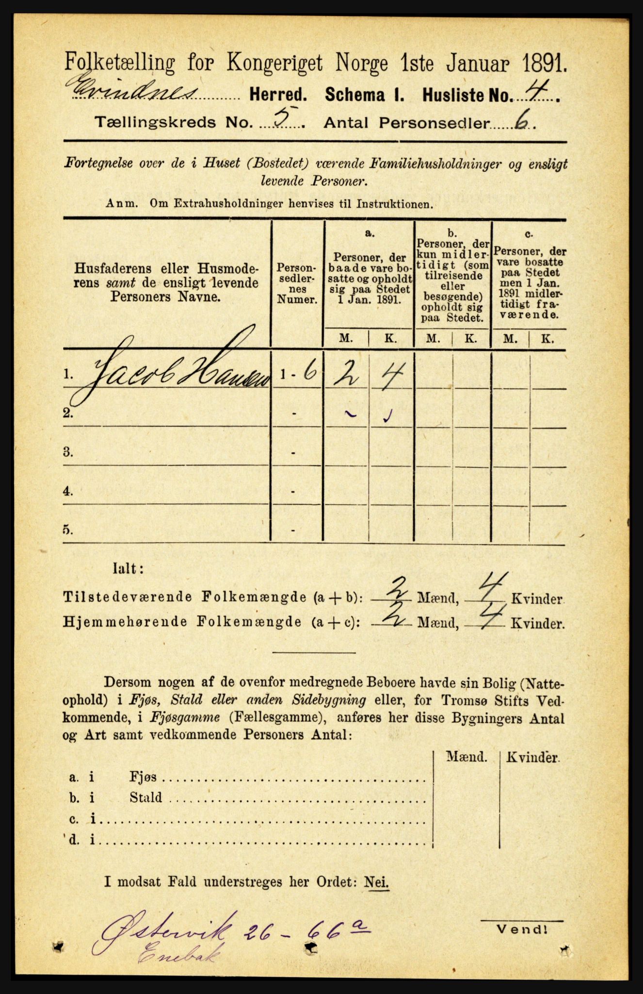 RA, 1891 census for 1853 Evenes, 1891, p. 1586