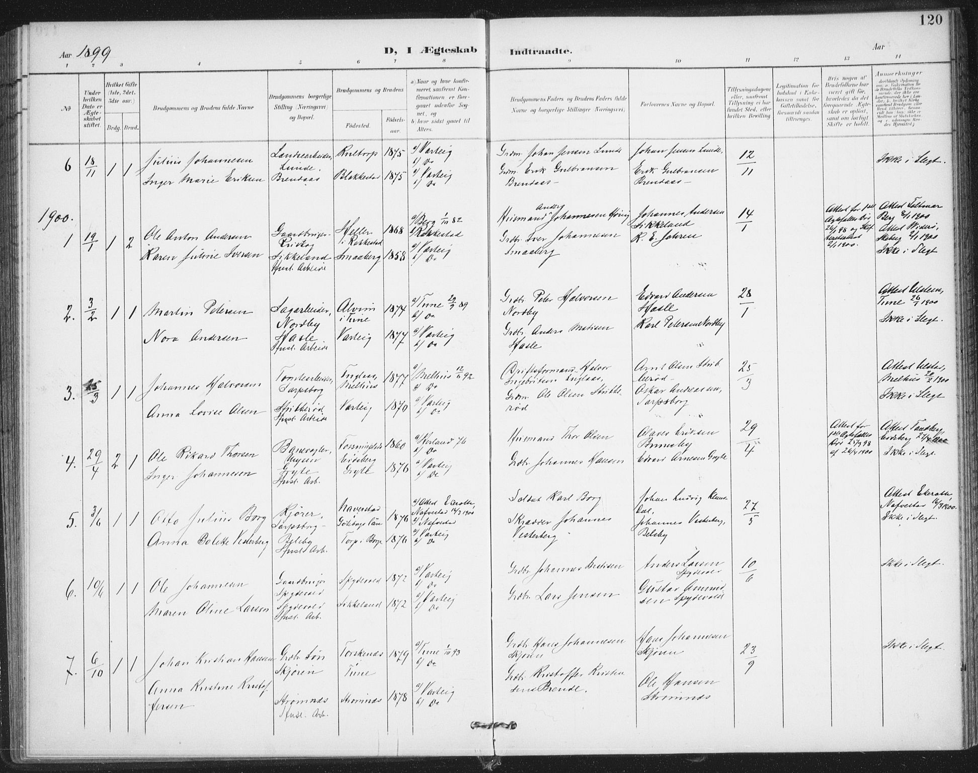 Varteig prestekontor Kirkebøker, AV/SAO-A-10447a/F/Fa/L0003: Parish register (official) no. 3, 1899-1919, p. 120