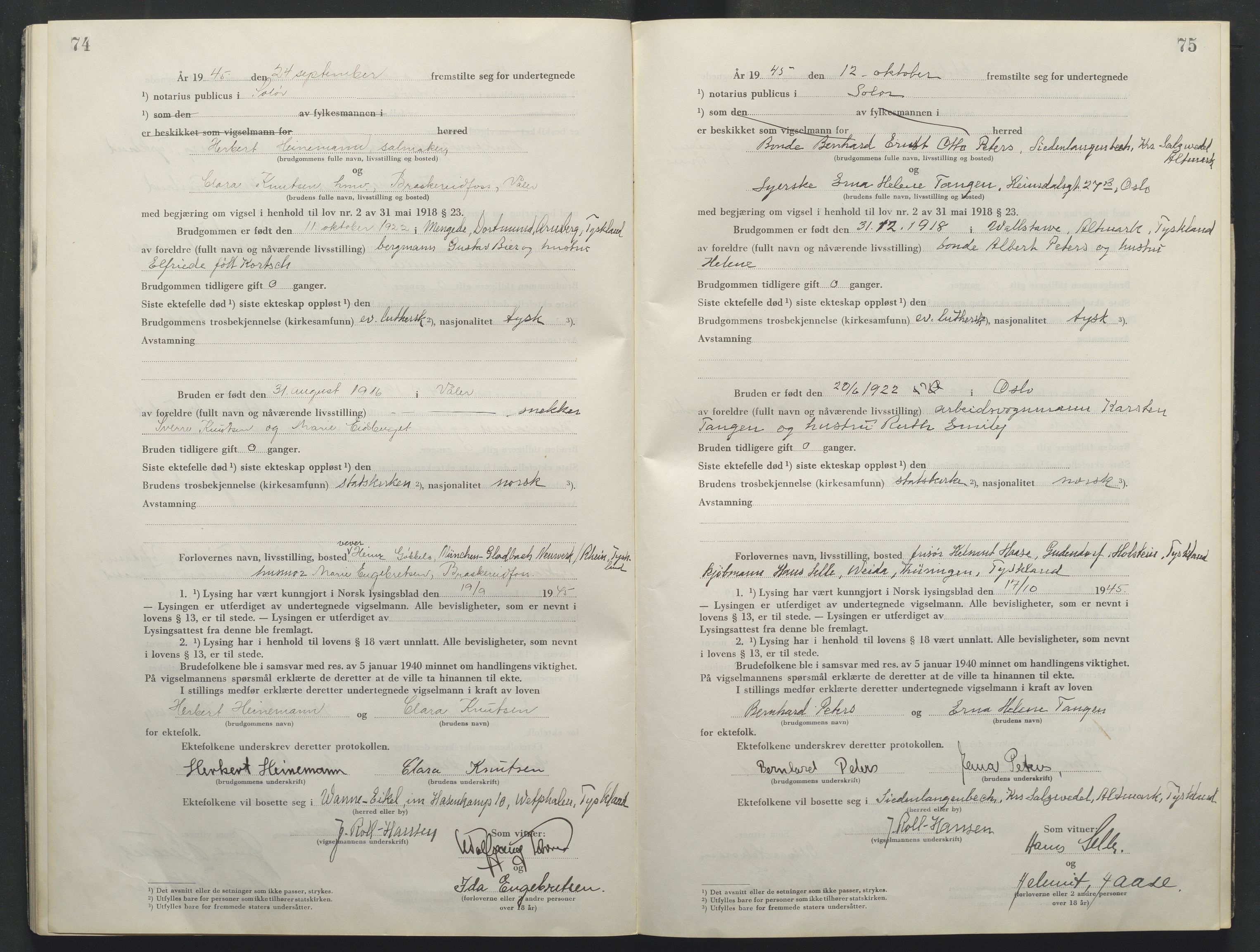 Solør tingrett, AV/SAH-TING-008/L/Lb/L0003/0001: Vigselprotokoll / Vigselprotokoll, 1944-1961, p. 74-75