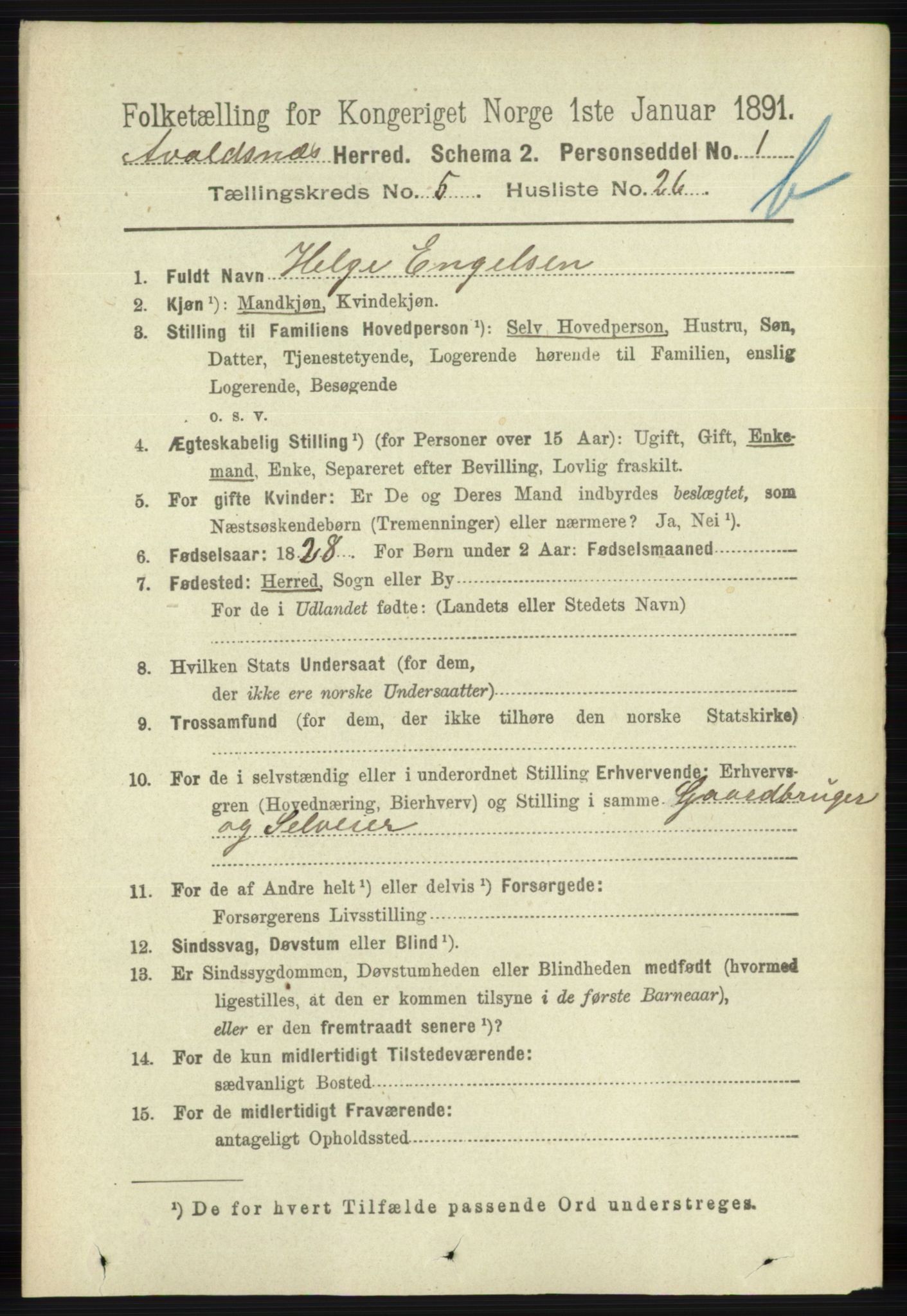 RA, 1891 census for 1147 Avaldsnes, 1891, p. 3139