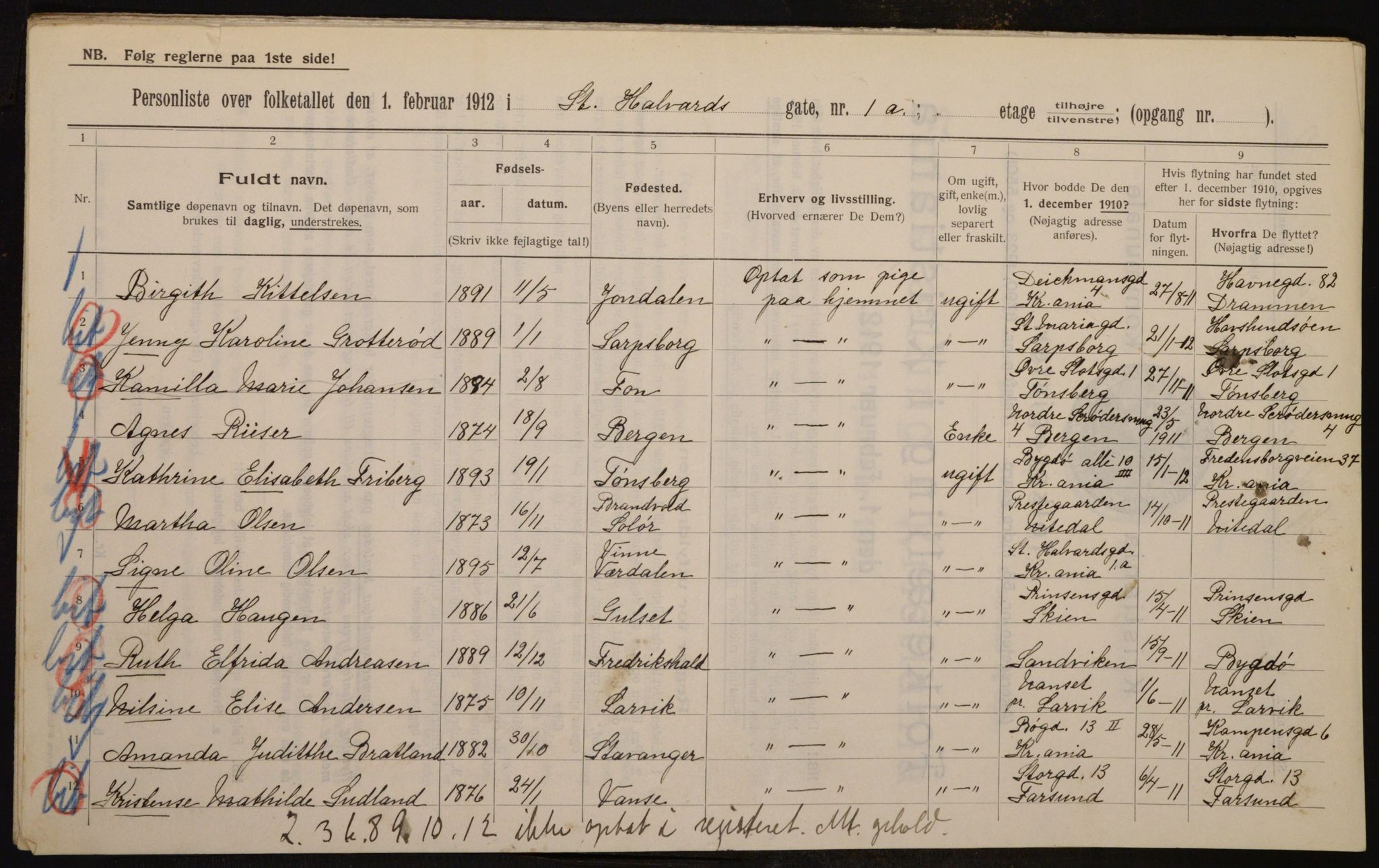 OBA, Municipal Census 1912 for Kristiania, 1912, p. 87646