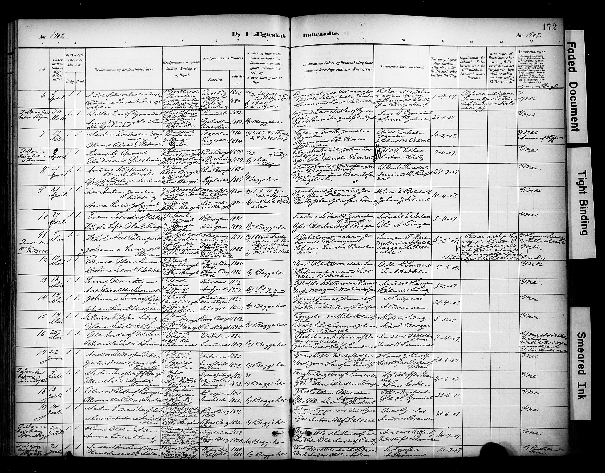 Ministerialprotokoller, klokkerbøker og fødselsregistre - Sør-Trøndelag, SAT/A-1456/681/L0936: Parish register (official) no. 681A14, 1899-1908, p. 172