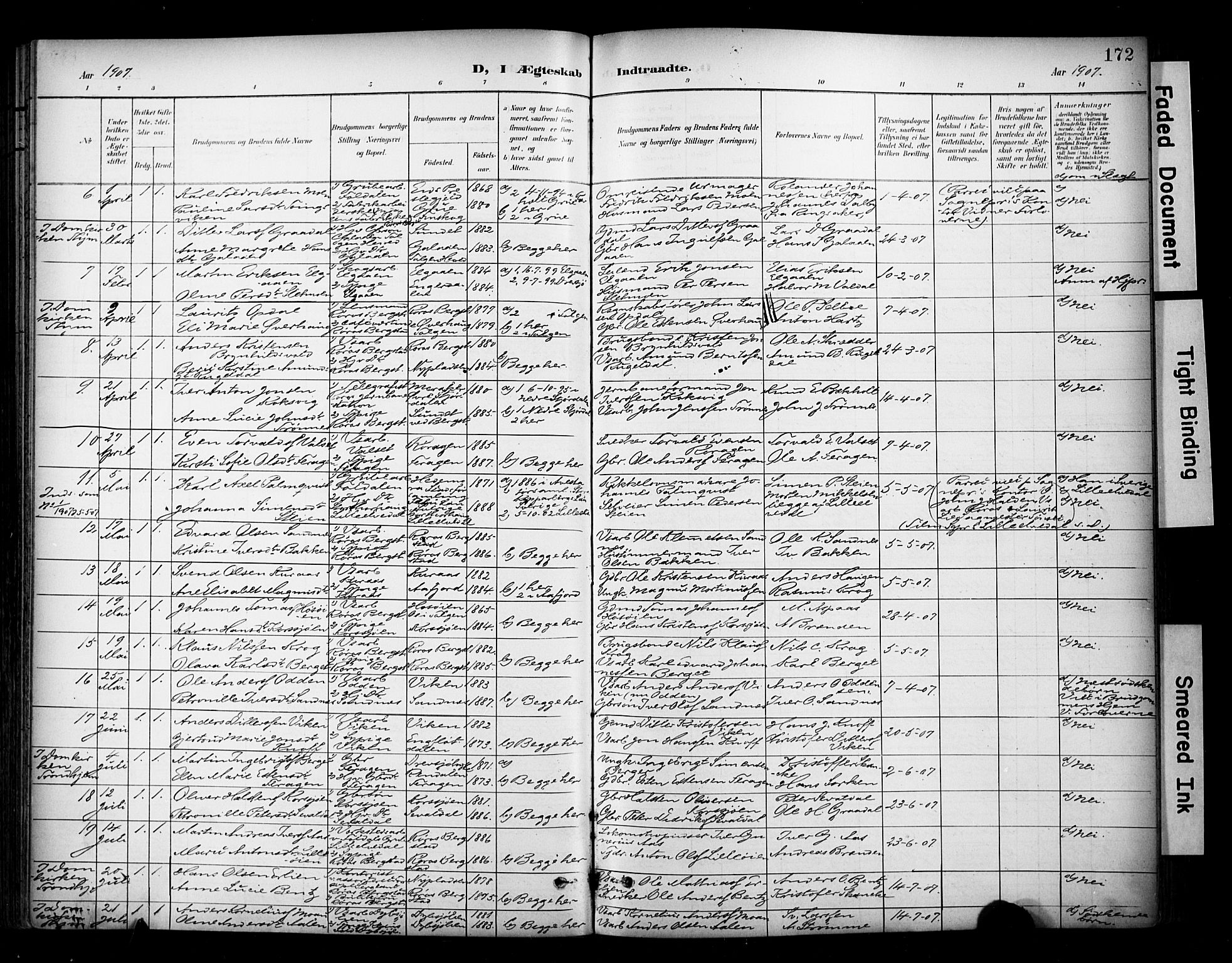 Ministerialprotokoller, klokkerbøker og fødselsregistre - Sør-Trøndelag, AV/SAT-A-1456/681/L0936: Parish register (official) no. 681A14, 1899-1908, p. 172