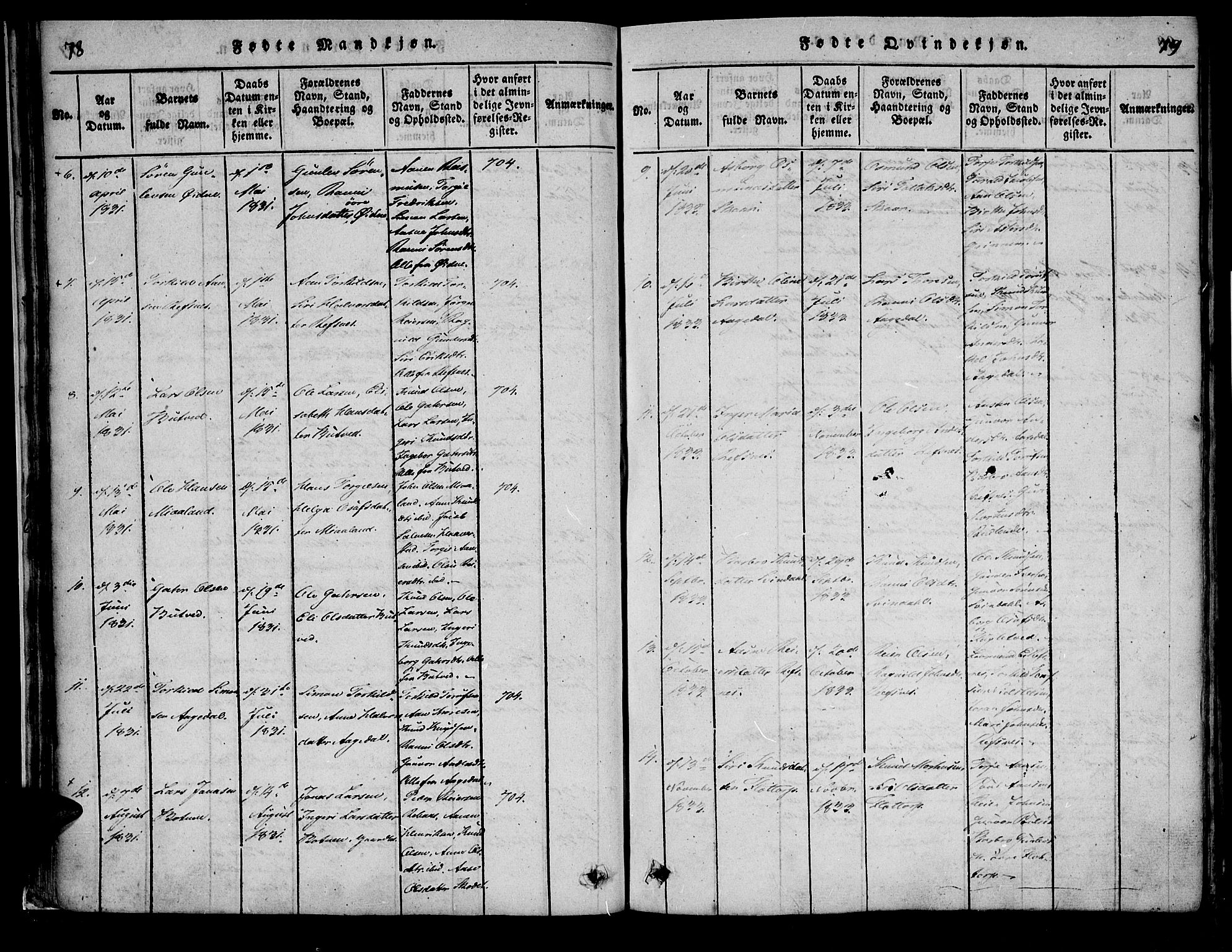 Bjelland sokneprestkontor, SAK/1111-0005/F/Fa/Fac/L0001: Parish register (official) no. A 1, 1815-1866, p. 78-79