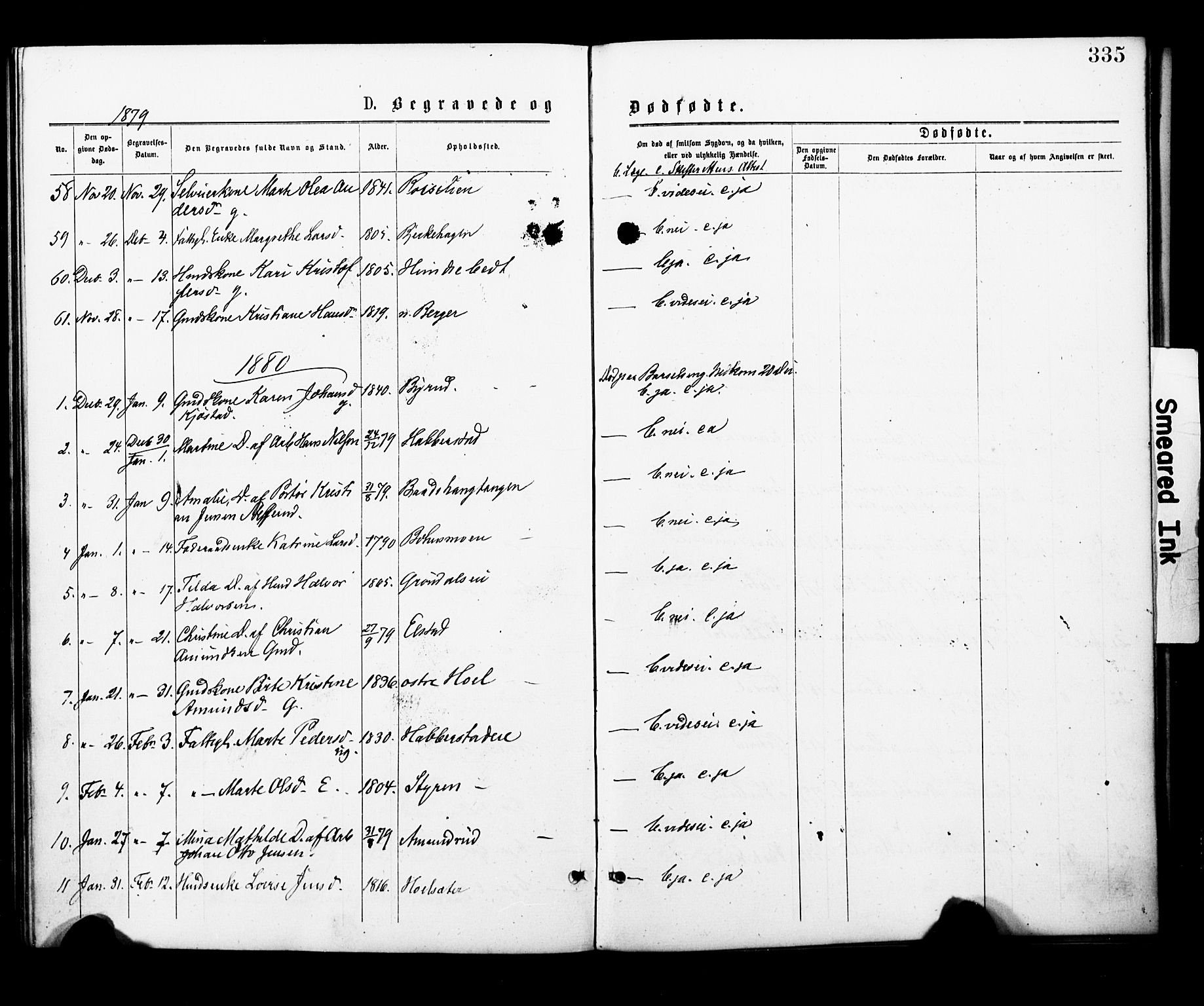 Eidsvoll prestekontor Kirkebøker, SAO/A-10888/F/Fa/L0001: Parish register (official) no. I 1, 1877-1881, p. 335