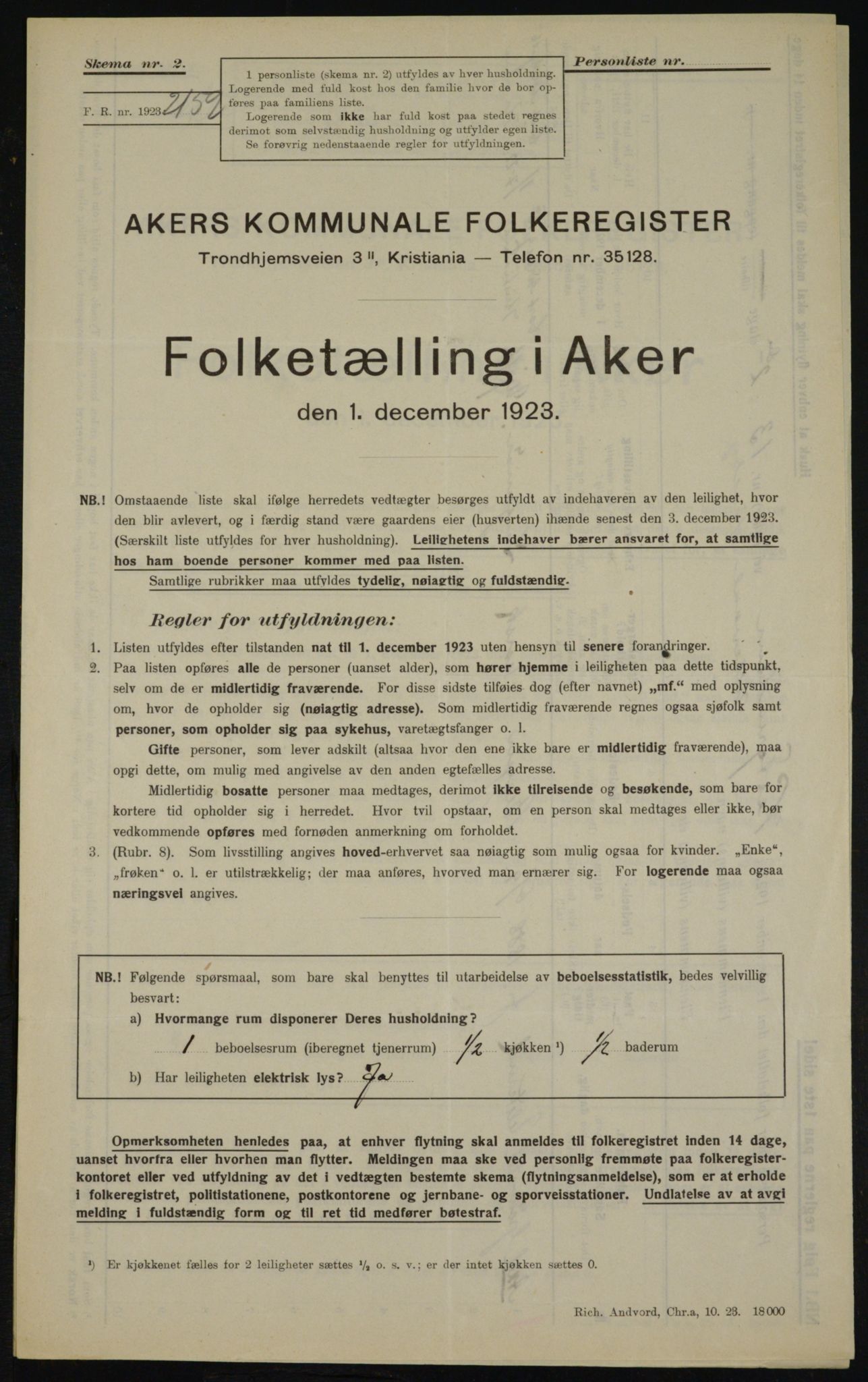 , Municipal Census 1923 for Aker, 1923, p. 21903