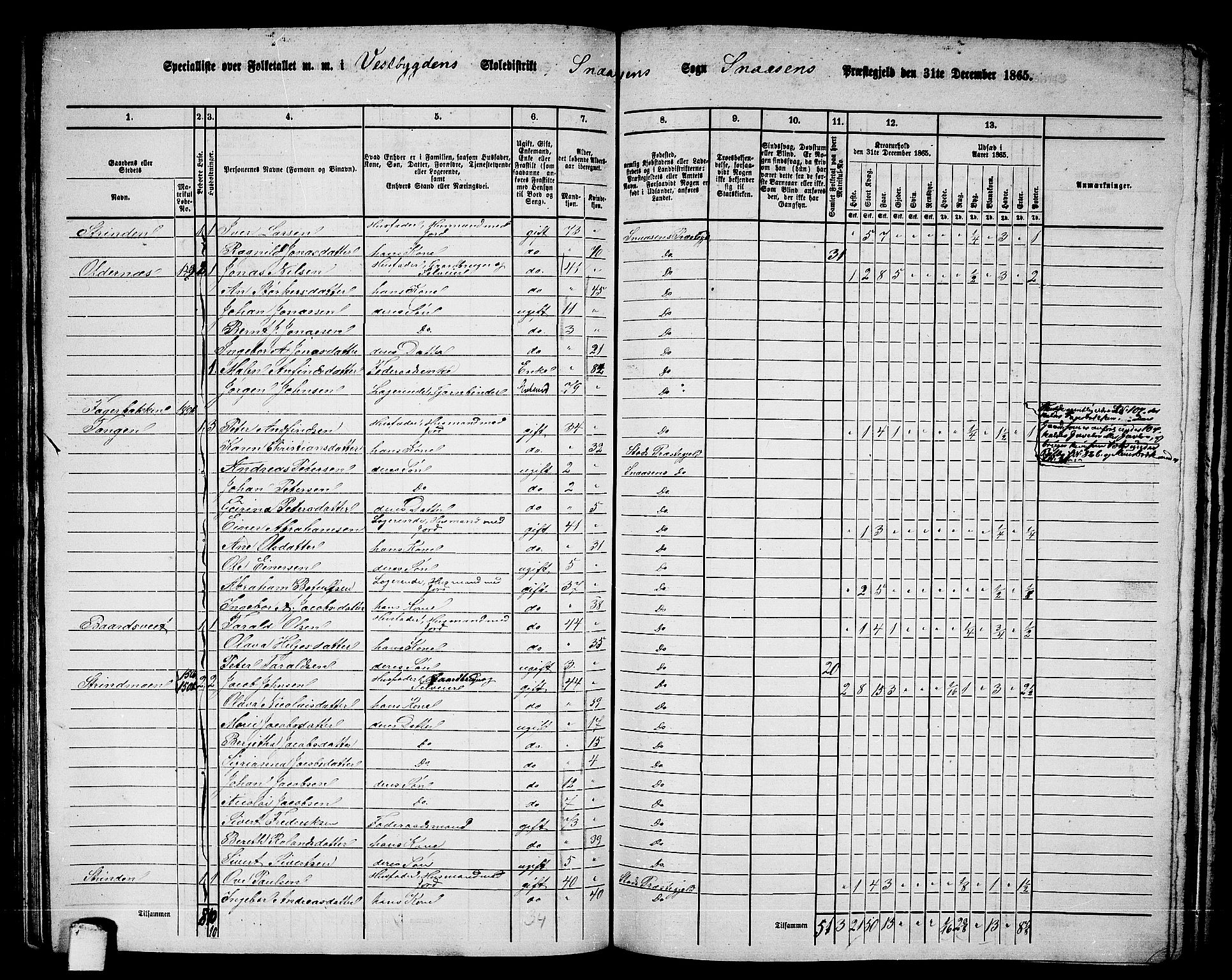 RA, 1865 census for Snåsa, 1865, p. 95