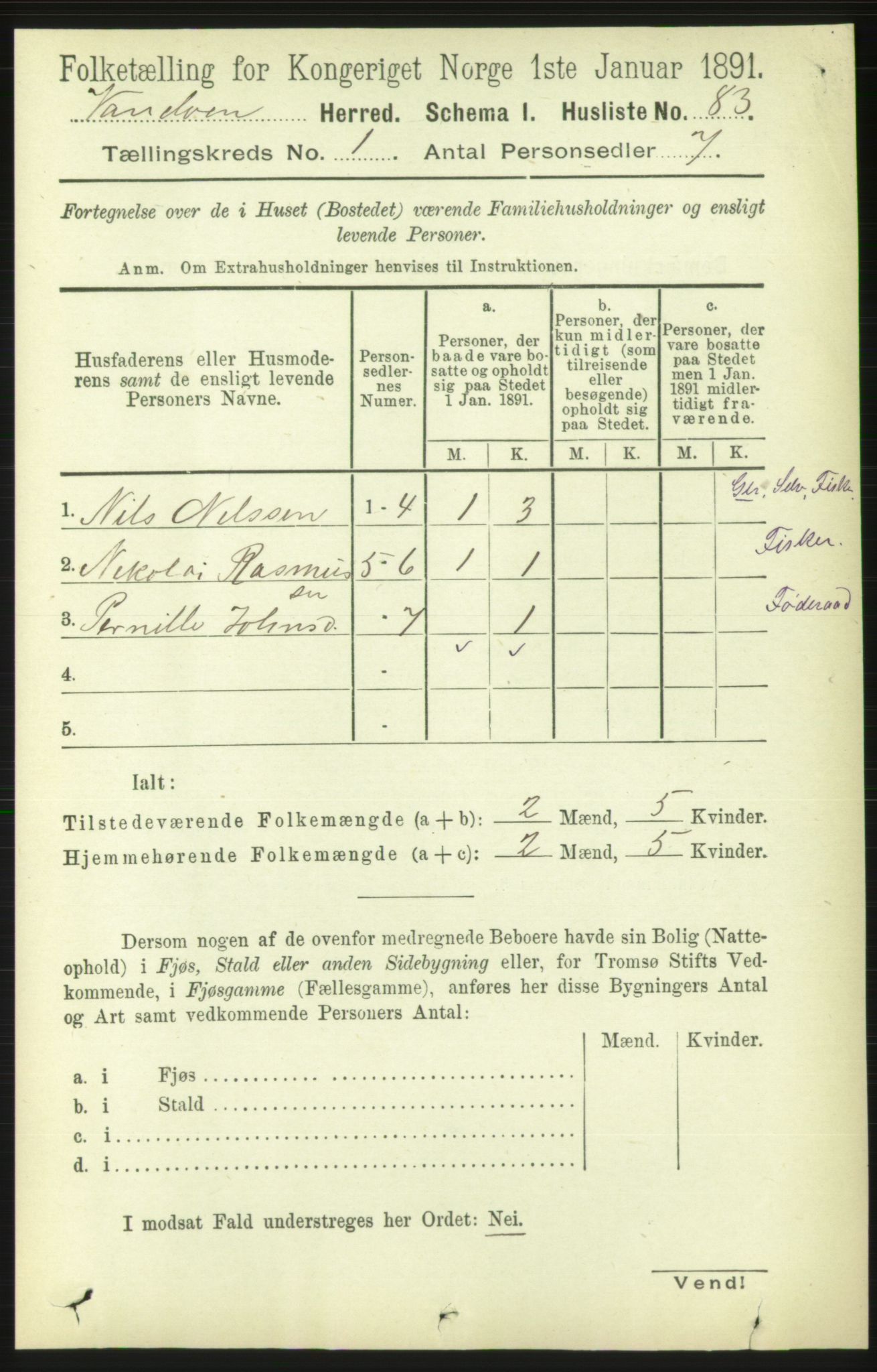 RA, 1891 census for 1511 Vanylven, 1891, p. 103