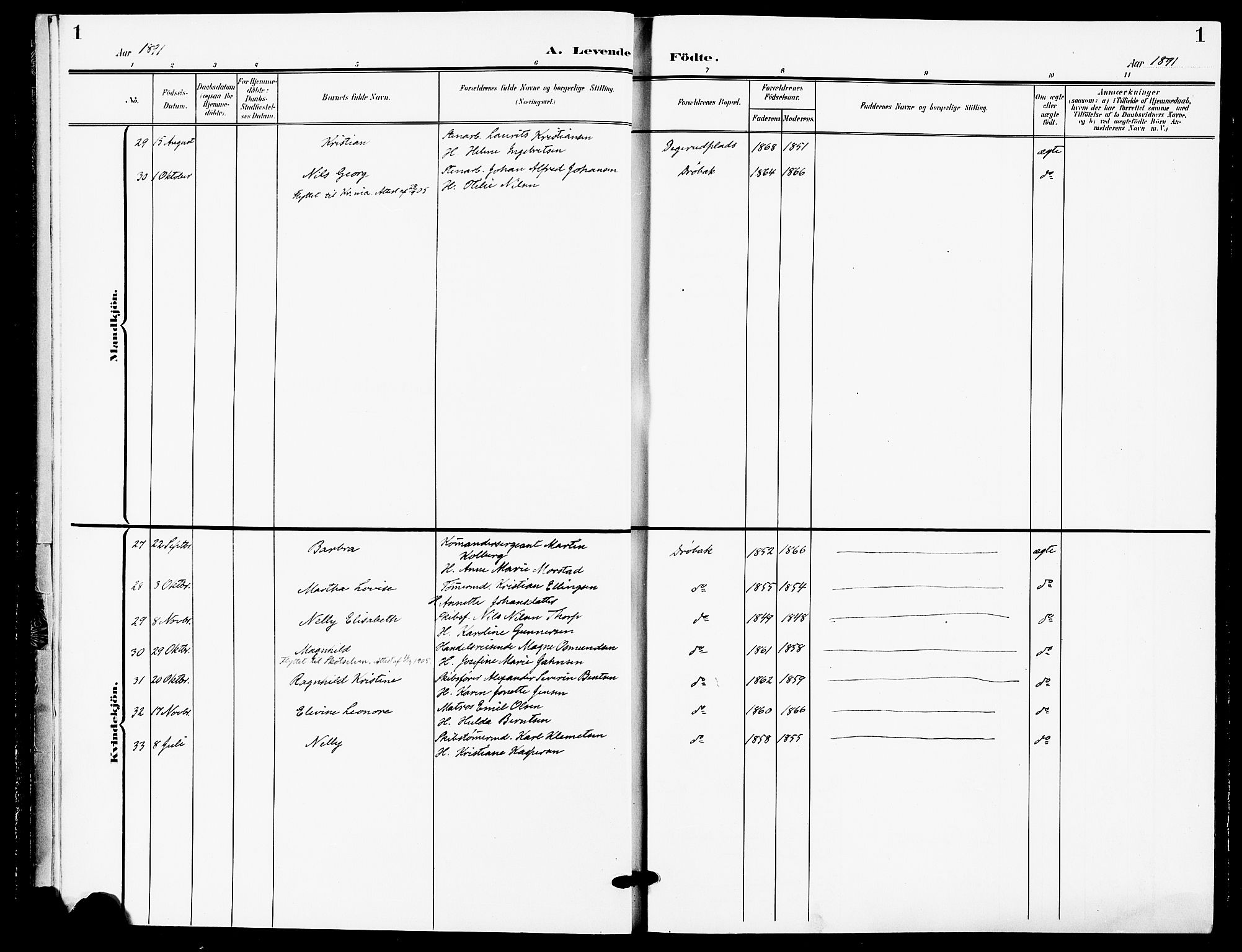 Drøbak prestekontor Kirkebøker, AV/SAO-A-10142a/F/Fb/L0002: Parish register (official) no. II 2, 1891-1896, p. 1