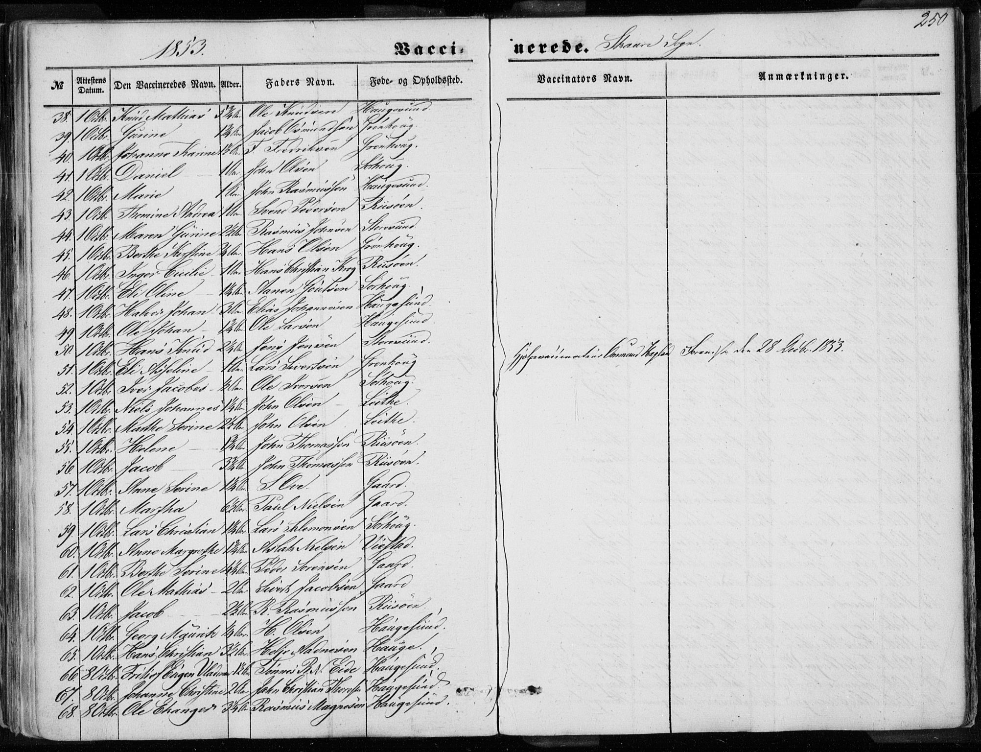 Torvastad sokneprestkontor, AV/SAST-A -101857/H/Ha/Haa/L0009: Parish register (official) no. A 9, 1847-1856, p. 250