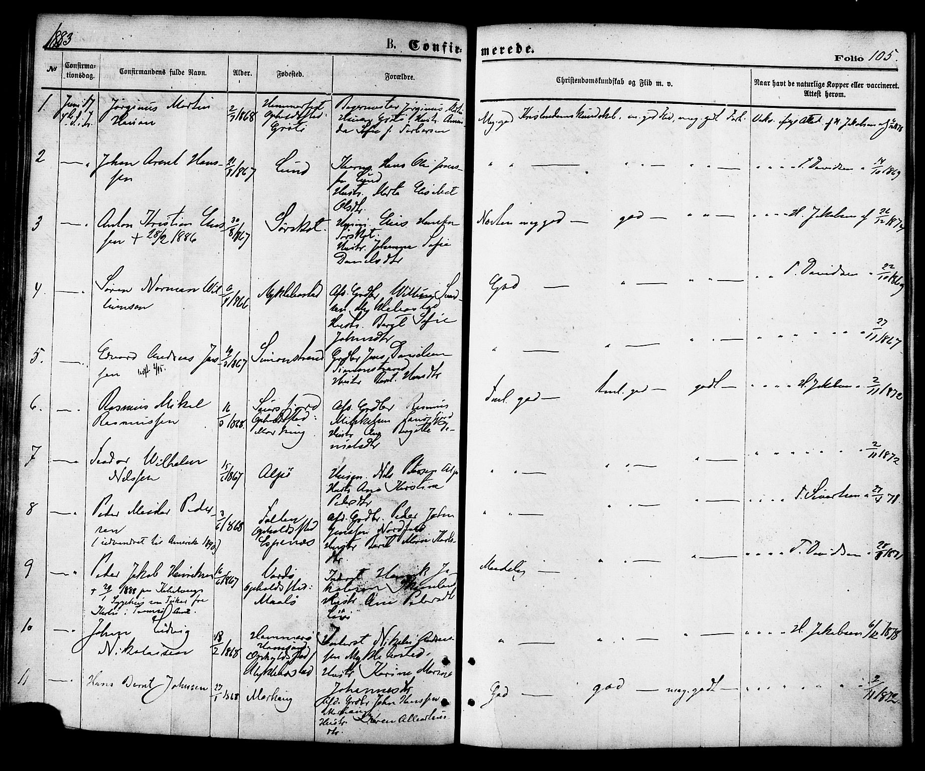 Ministerialprotokoller, klokkerbøker og fødselsregistre - Nordland, SAT/A-1459/857/L0821: Parish register (official) no. 857A01, 1875-1889, p. 105