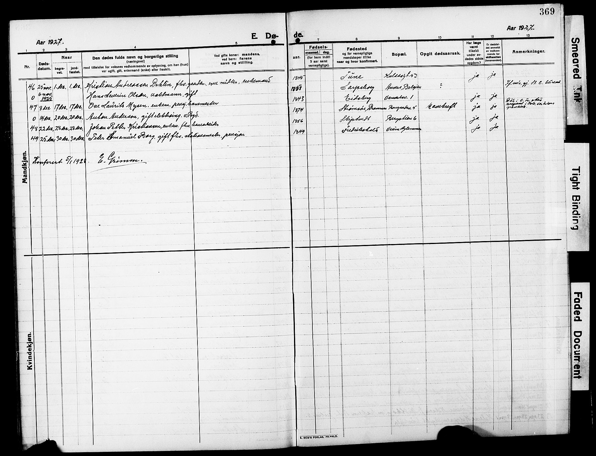 Sarpsborg prestekontor Kirkebøker, AV/SAO-A-2006/G/Ga/L0002: Parish register (copy) no. 2, 1912-1931, p. 369