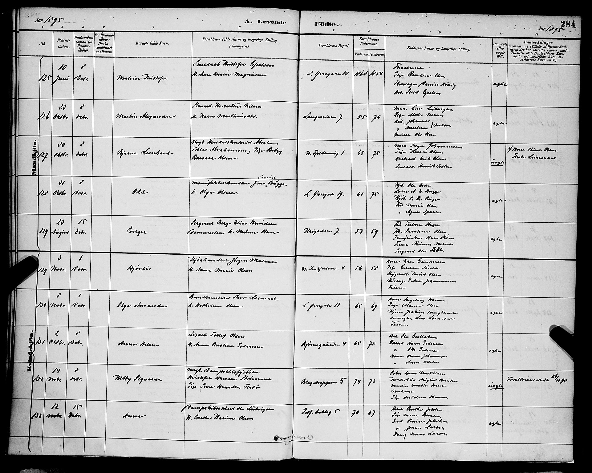 Korskirken sokneprestembete, AV/SAB-A-76101/H/Hab: Parish register (copy) no. B 9, 1887-1896, p. 284