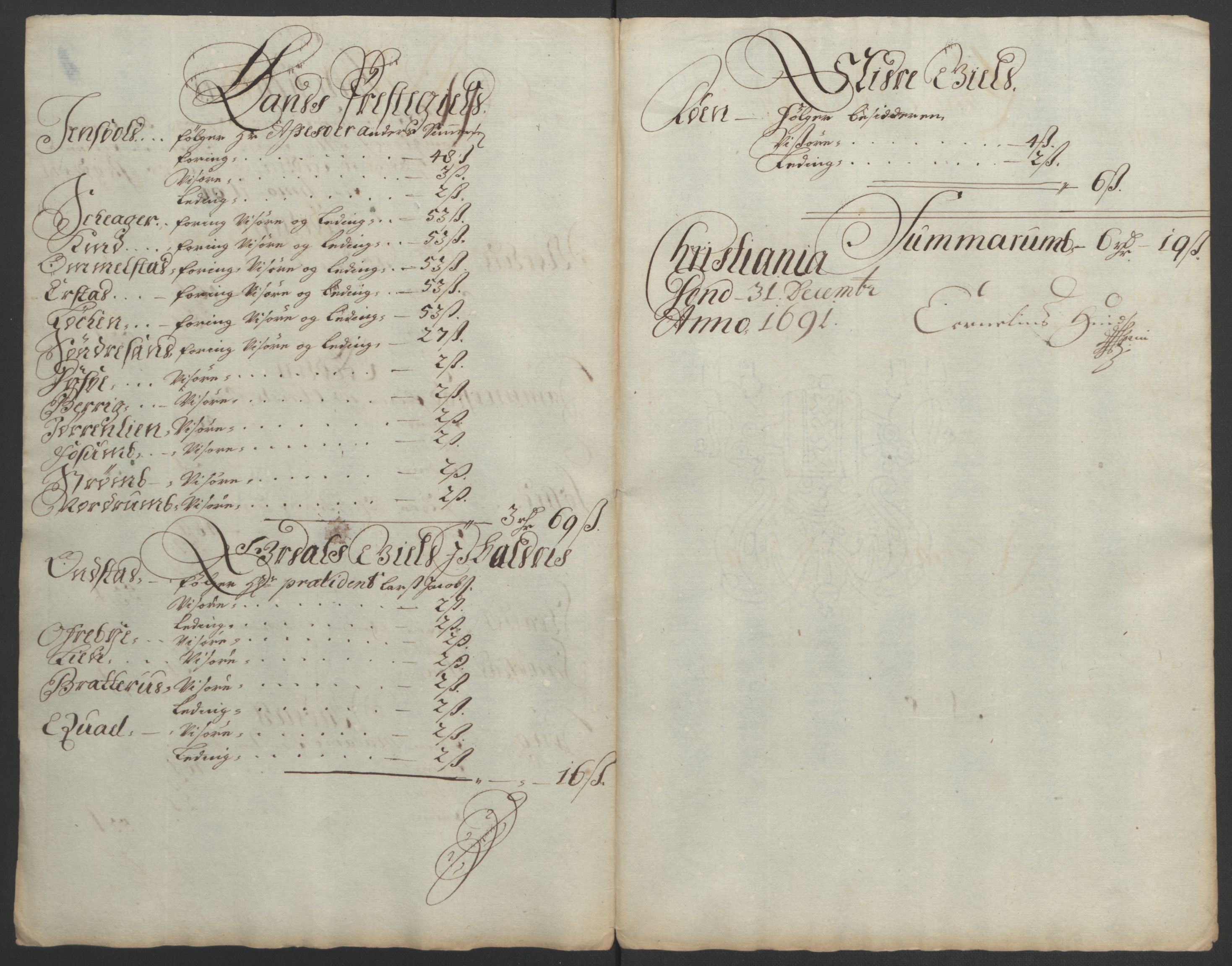 Rentekammeret inntil 1814, Reviderte regnskaper, Fogderegnskap, RA/EA-4092/R18/L1290: Fogderegnskap Hadeland, Toten og Valdres, 1691, p. 283