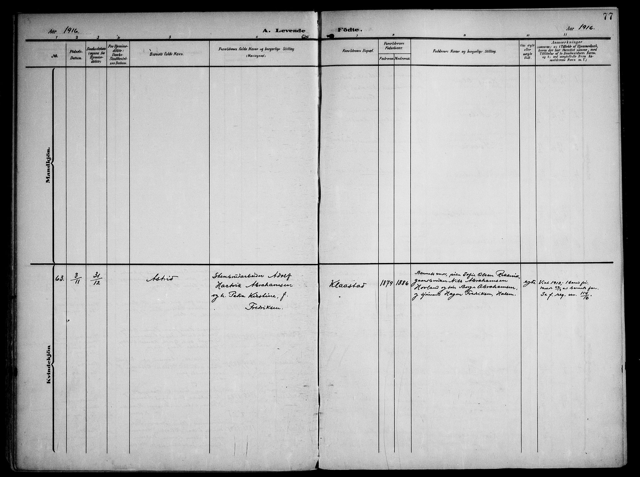 Tjølling kirkebøker, SAKO/A-60/F/Fa/L0010: Parish register (official) no. 10, 1906-1923, p. 77