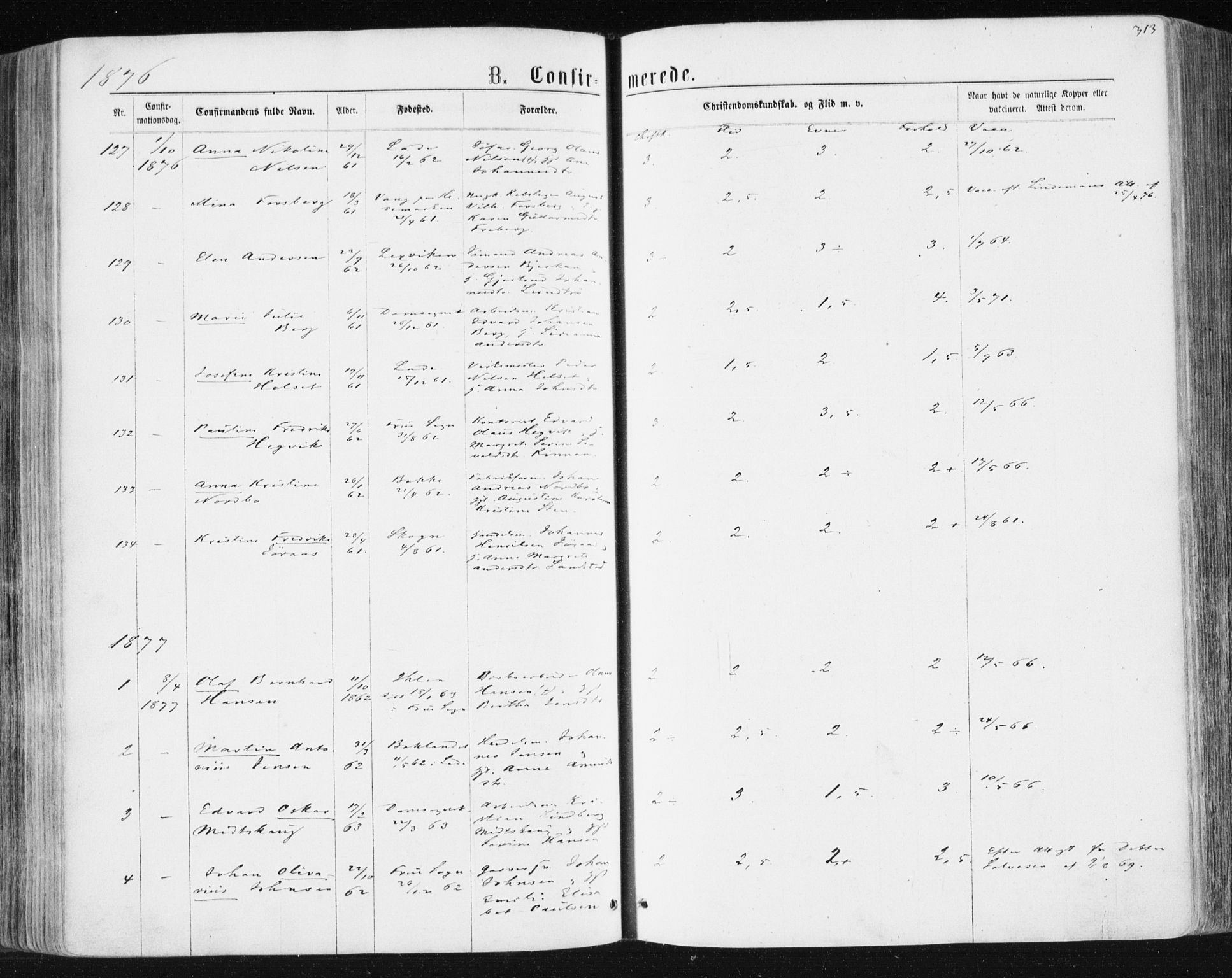 Ministerialprotokoller, klokkerbøker og fødselsregistre - Sør-Trøndelag, SAT/A-1456/604/L0186: Parish register (official) no. 604A07, 1866-1877, p. 313