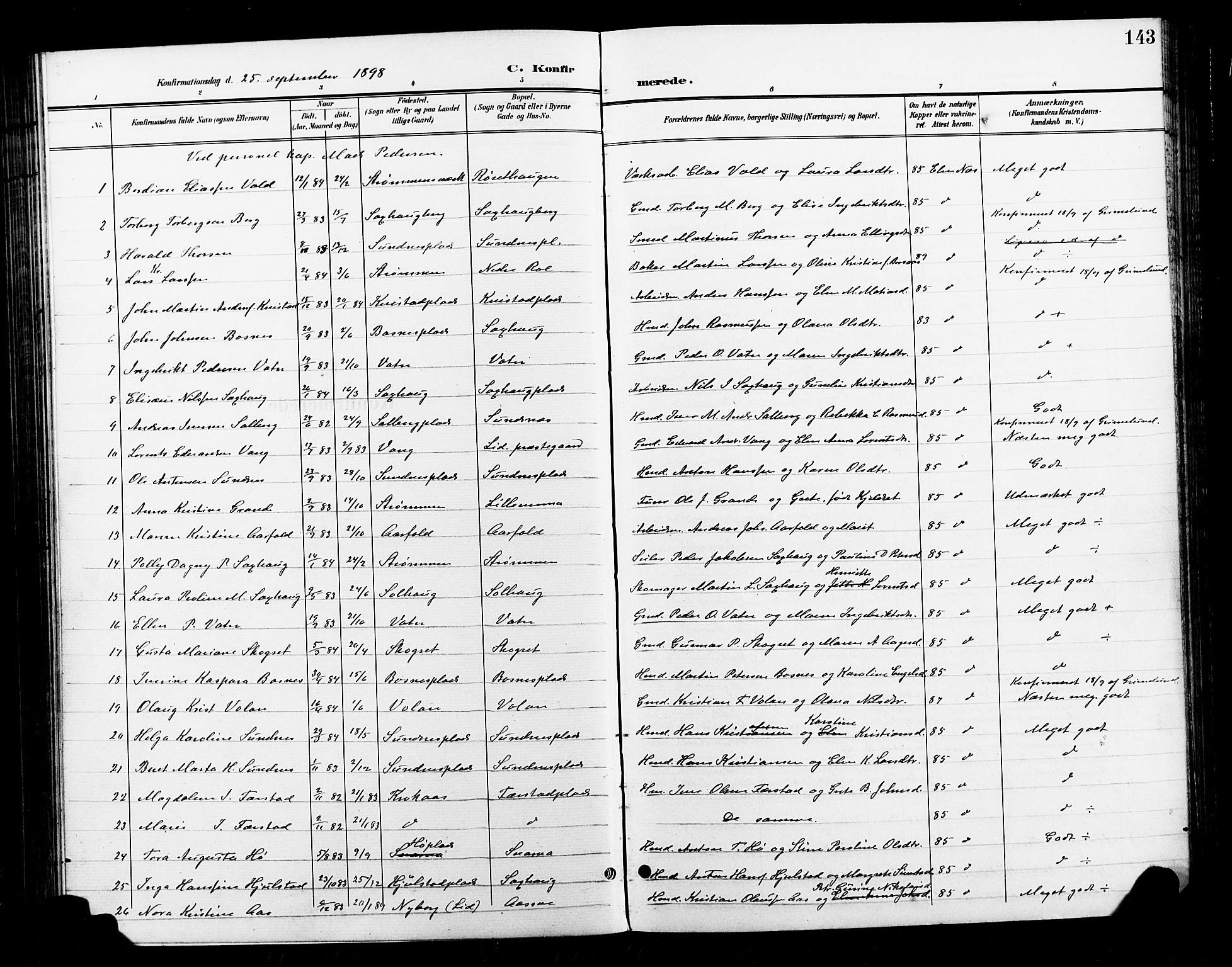 Ministerialprotokoller, klokkerbøker og fødselsregistre - Nord-Trøndelag, SAT/A-1458/730/L0302: Parish register (copy) no. 730C05, 1898-1924, p. 143
