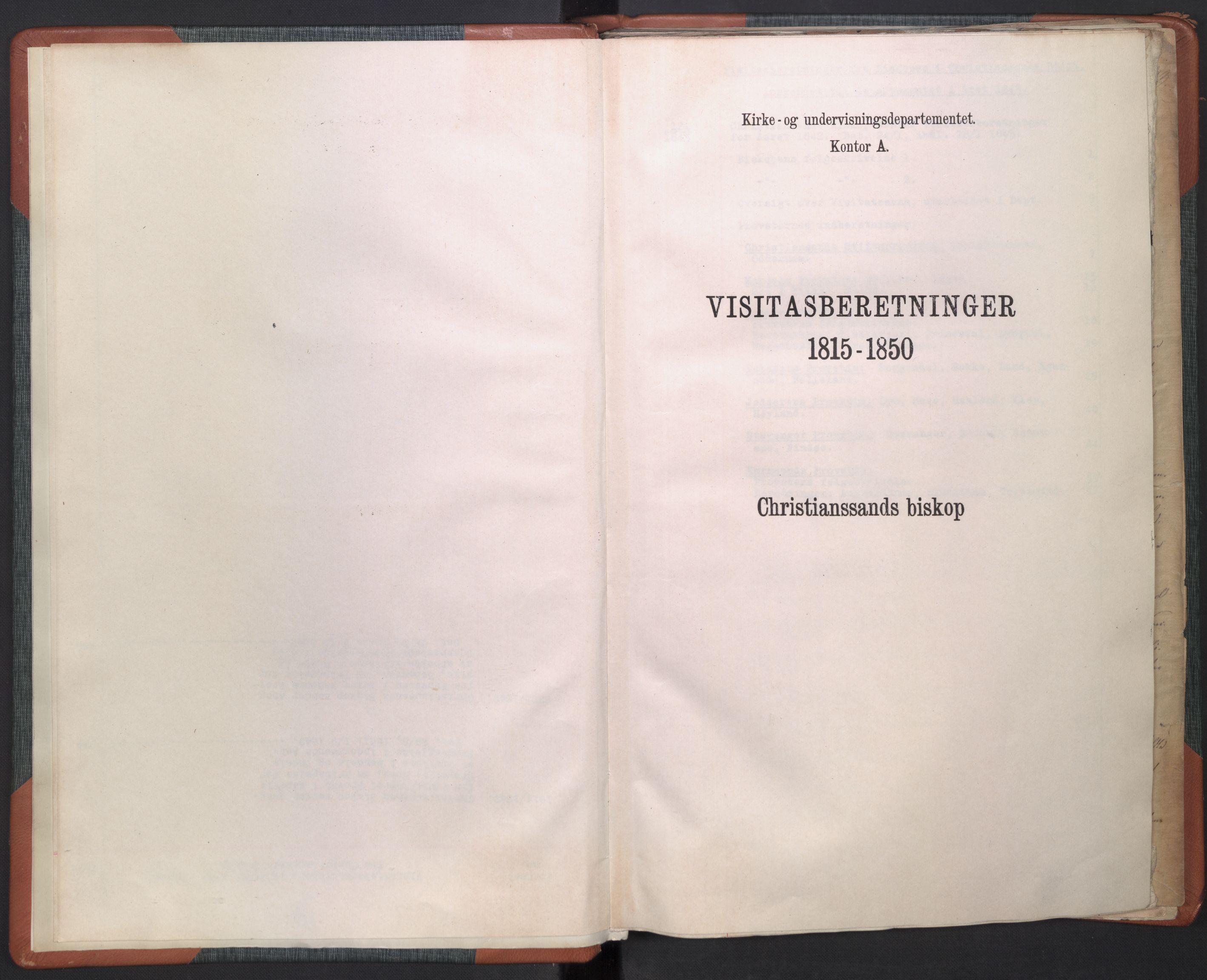 Kirke- og undervisningsdepartementet, Kontoret  for kirke og geistlighet A, RA/S-1007/D/Dc/L0358: Visitasberetninger. Kristiansand stift, 1843-1844