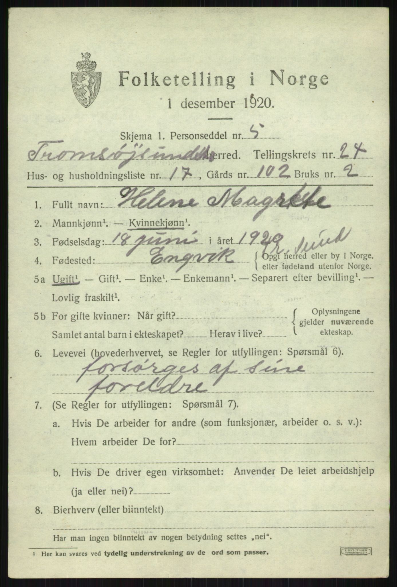 SATØ, 1920 census for Tromsøysund, 1920, p. 11910