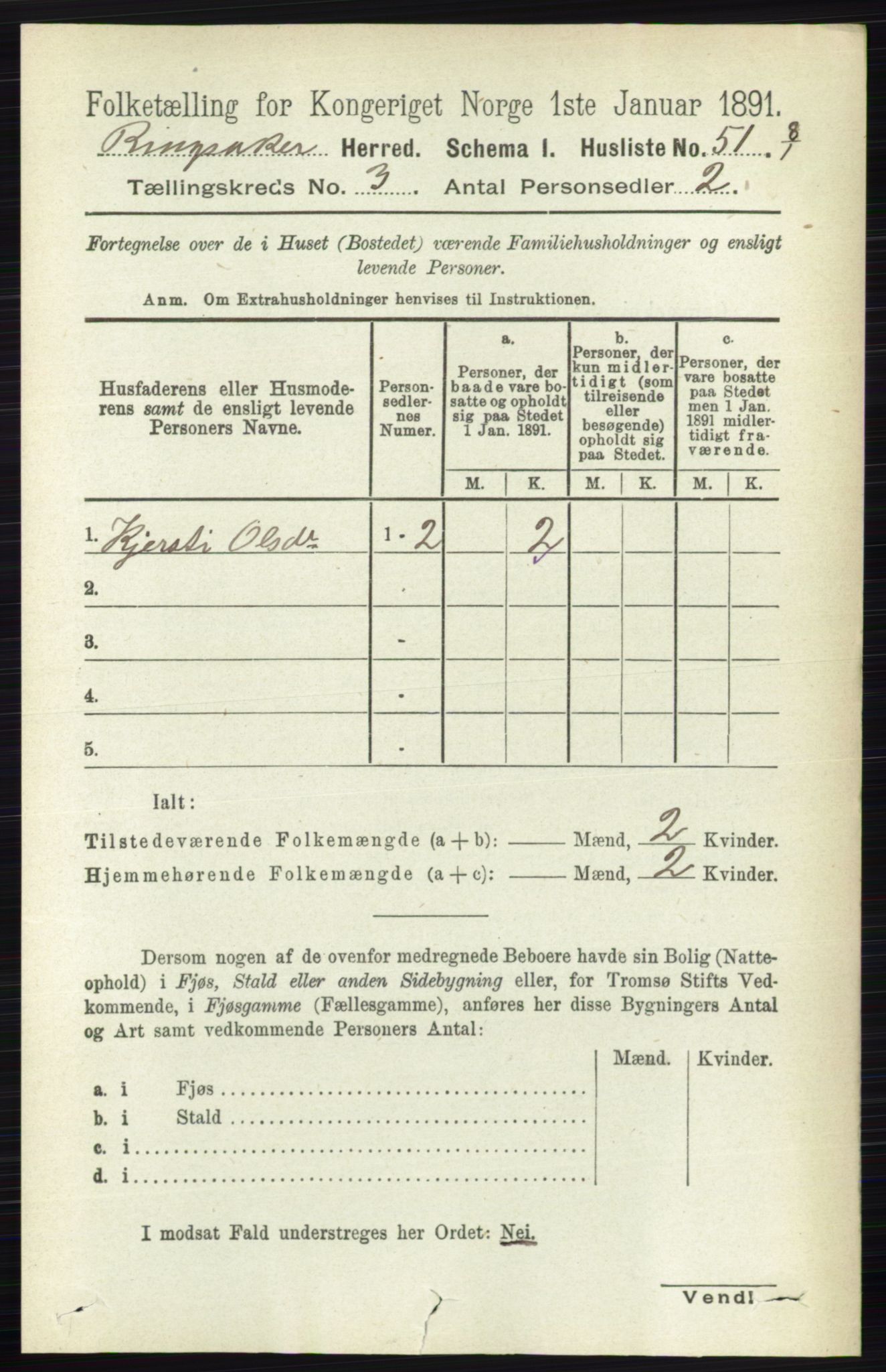 RA, 1891 census for 0412 Ringsaker, 1891, p. 1212