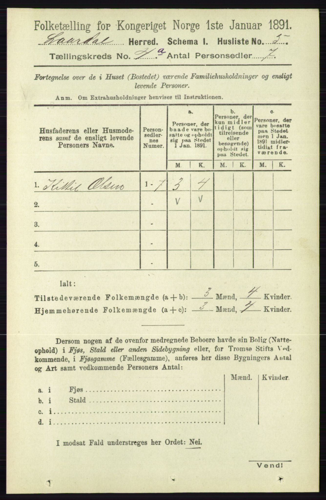 RA, 1891 census for 0833 Lårdal, 1891, p. 1005