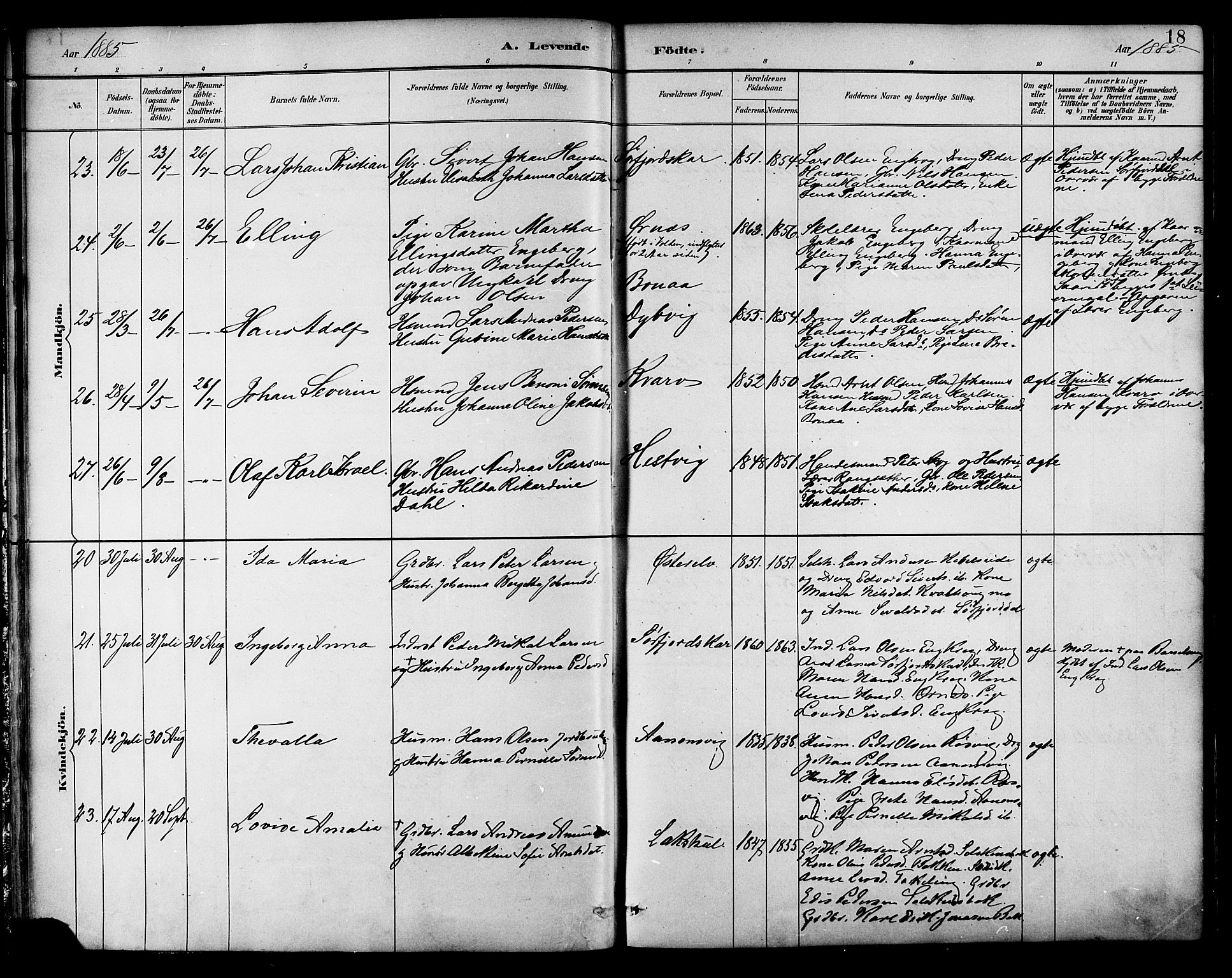 Ministerialprotokoller, klokkerbøker og fødselsregistre - Nordland, AV/SAT-A-1459/854/L0777: Parish register (official) no. 854A01 /1, 1883-1891, p. 18