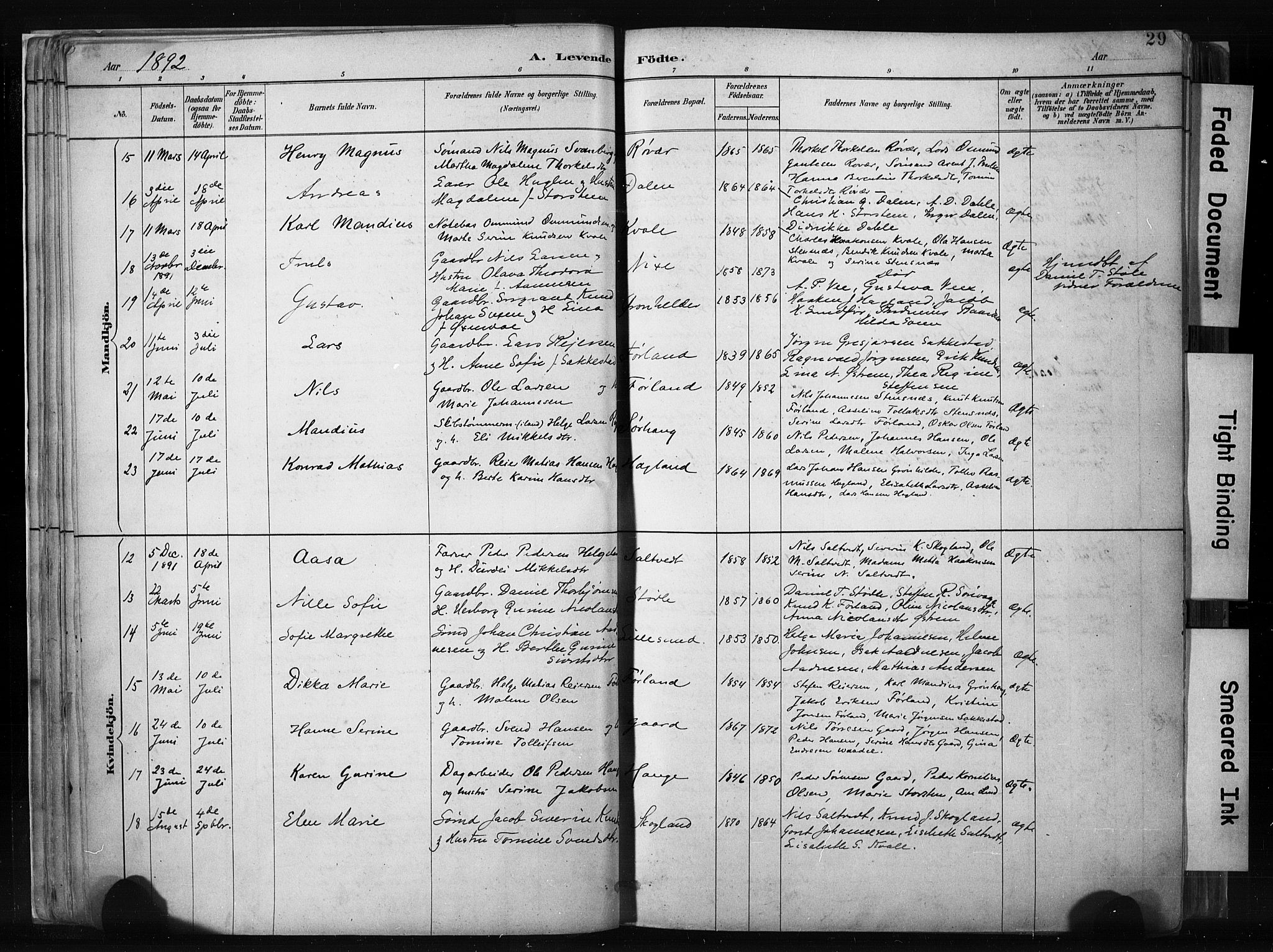 Haugesund sokneprestkontor, SAST/A -101863/H/Ha/Haa/L0004: Parish register (official) no. A 4, 1886-1908, p. 29