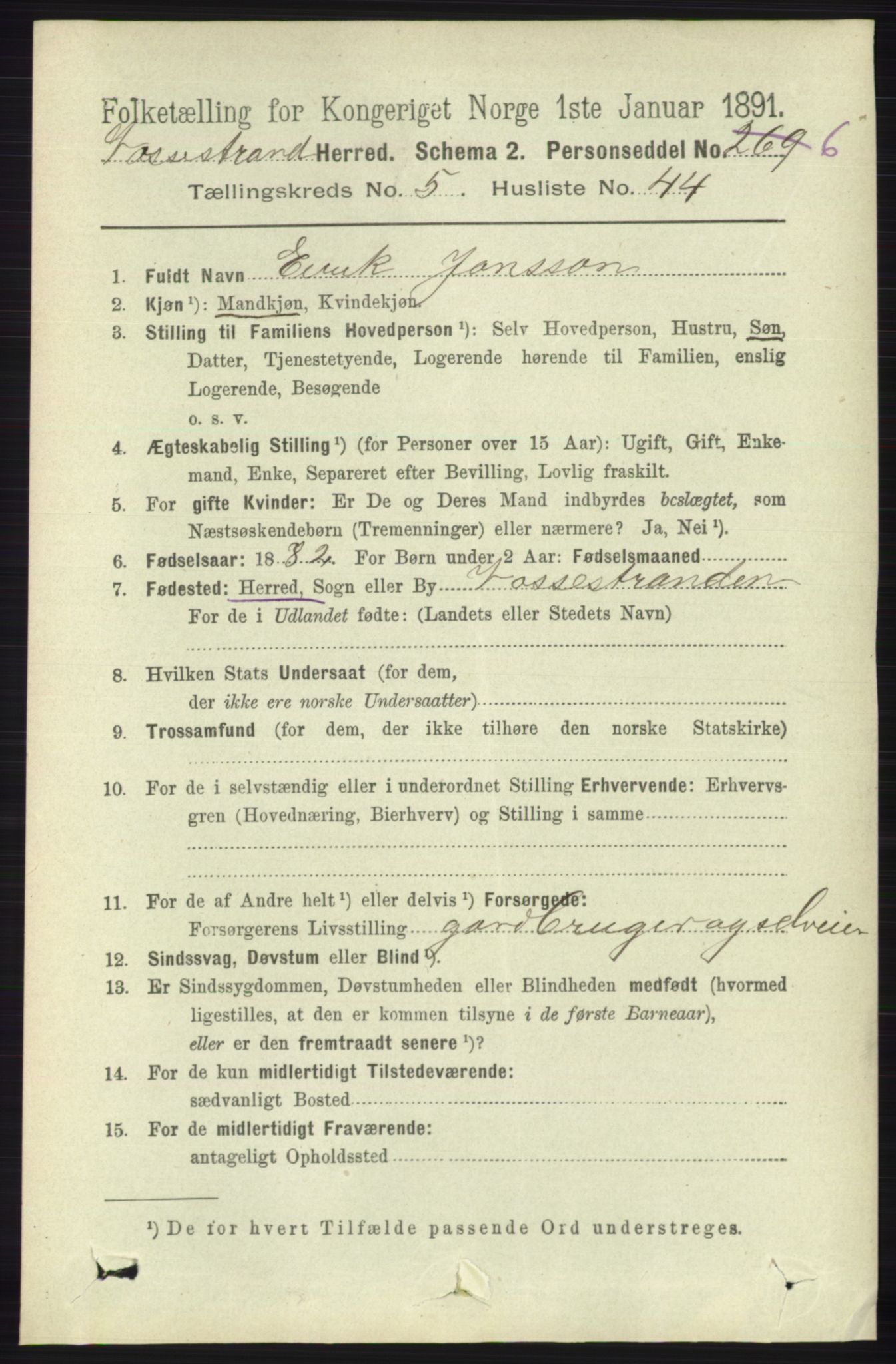 RA, 1891 census for 1236 Vossestrand, 1891, p. 2165