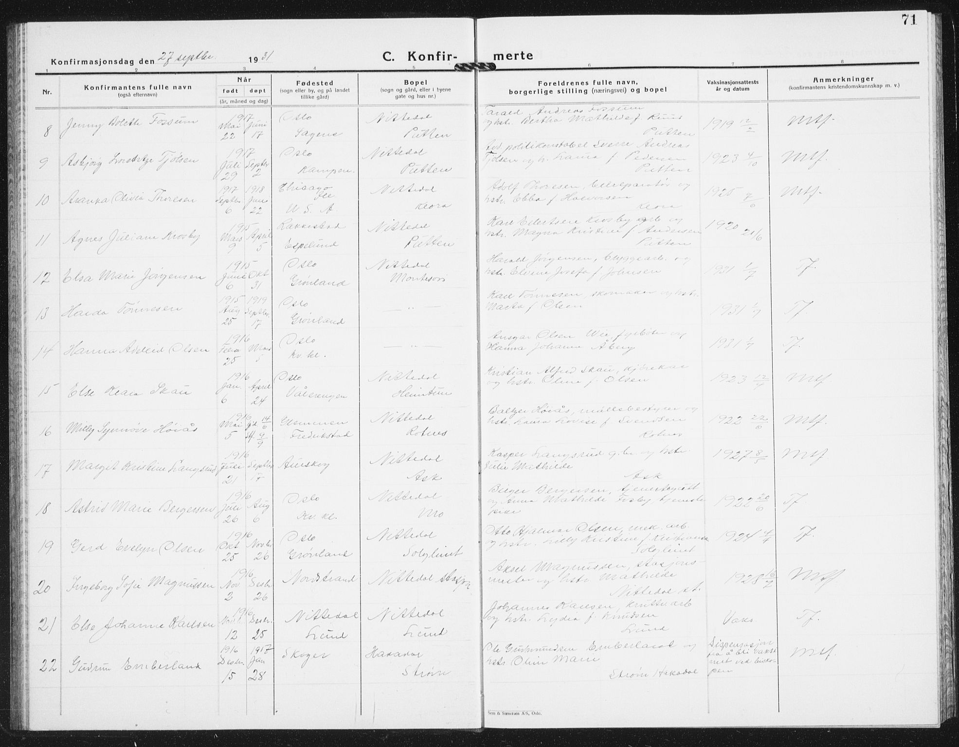 Nittedal prestekontor Kirkebøker, AV/SAO-A-10365a/G/Ga/L0004: Parish register (copy) no. I 4, 1930-1943, p. 71