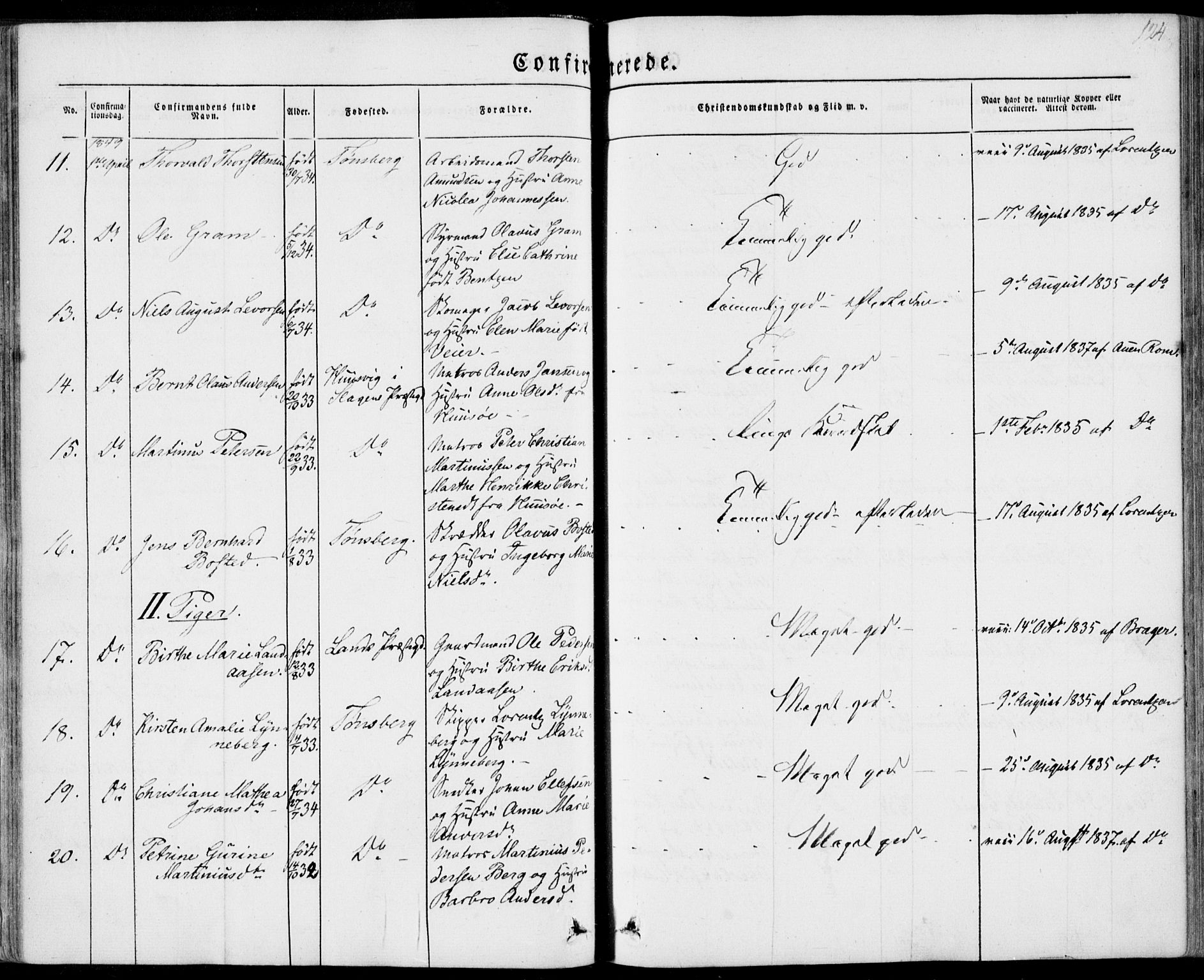 Tønsberg kirkebøker, AV/SAKO-A-330/F/Fa/L0007: Parish register (official) no. I 7, 1845-1854, p. 124