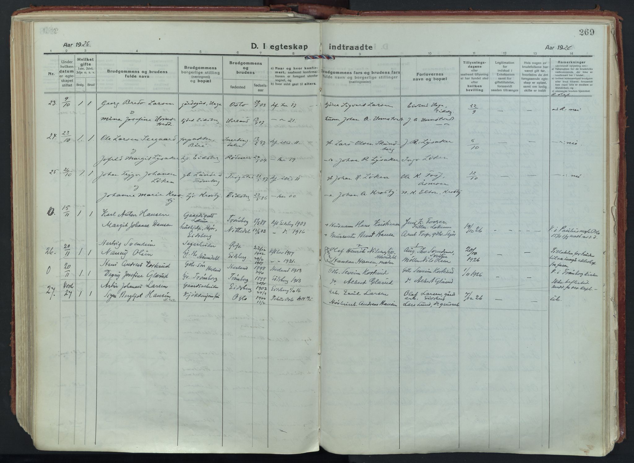 Eidsberg prestekontor Kirkebøker, AV/SAO-A-10905/F/Fa/L0015: Parish register (official) no. I 15, 1920-1937, p. 269