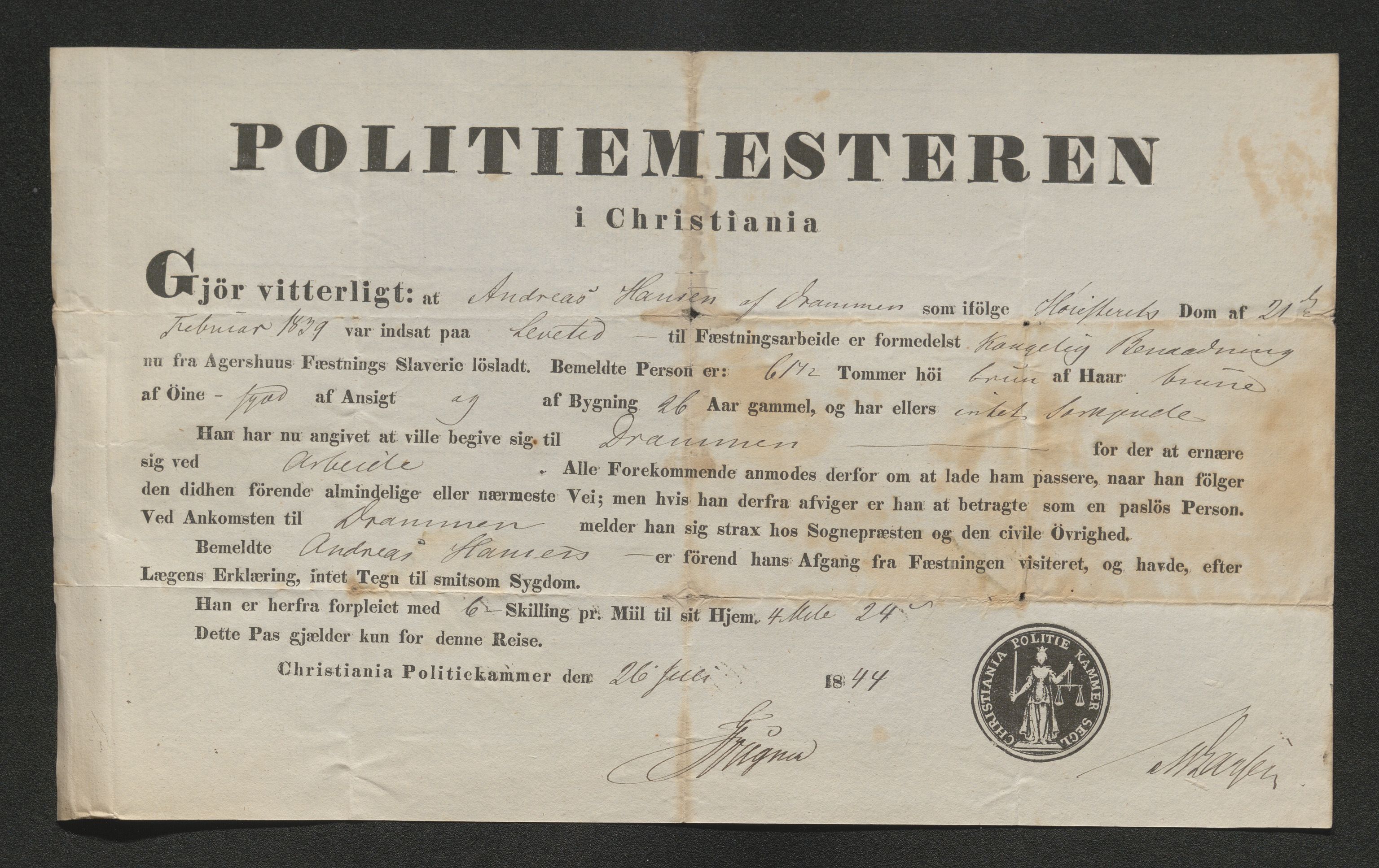 Drammen politikammer, SAKO/A-623/I/Ia/Iab/L0007: Innleverte pass, 1843-1844, p. 630