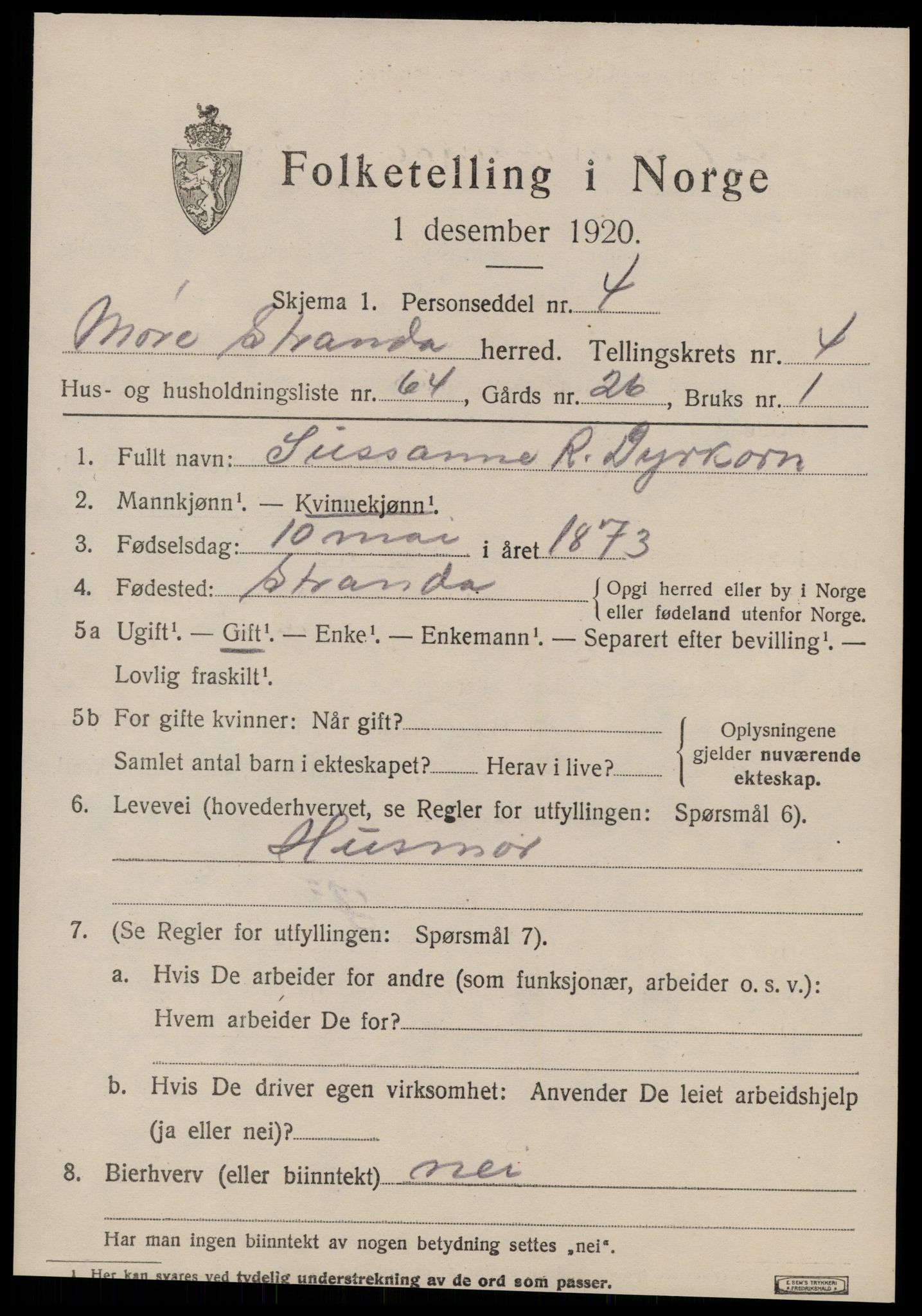 SAT, 1920 census for Stranda, 1920, p. 3205